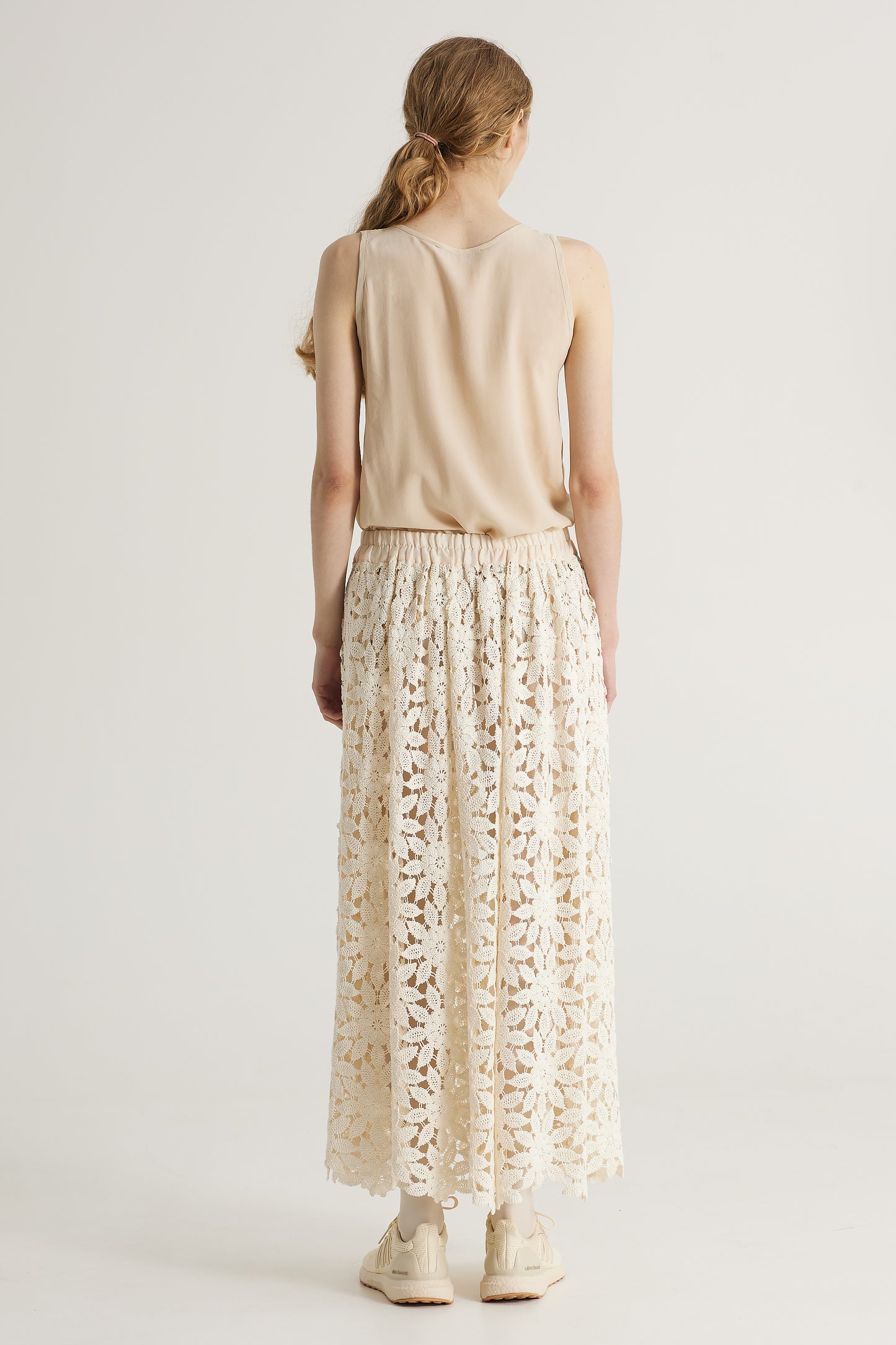 Flower Cotton Lace Long Skirt With Elastic Waistband