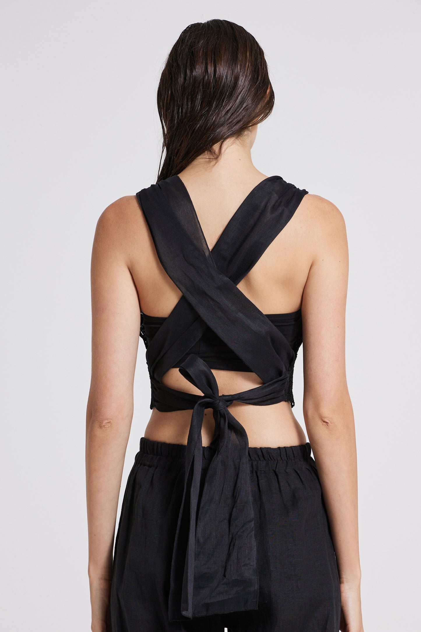 Lace Top With Crossed Open Back