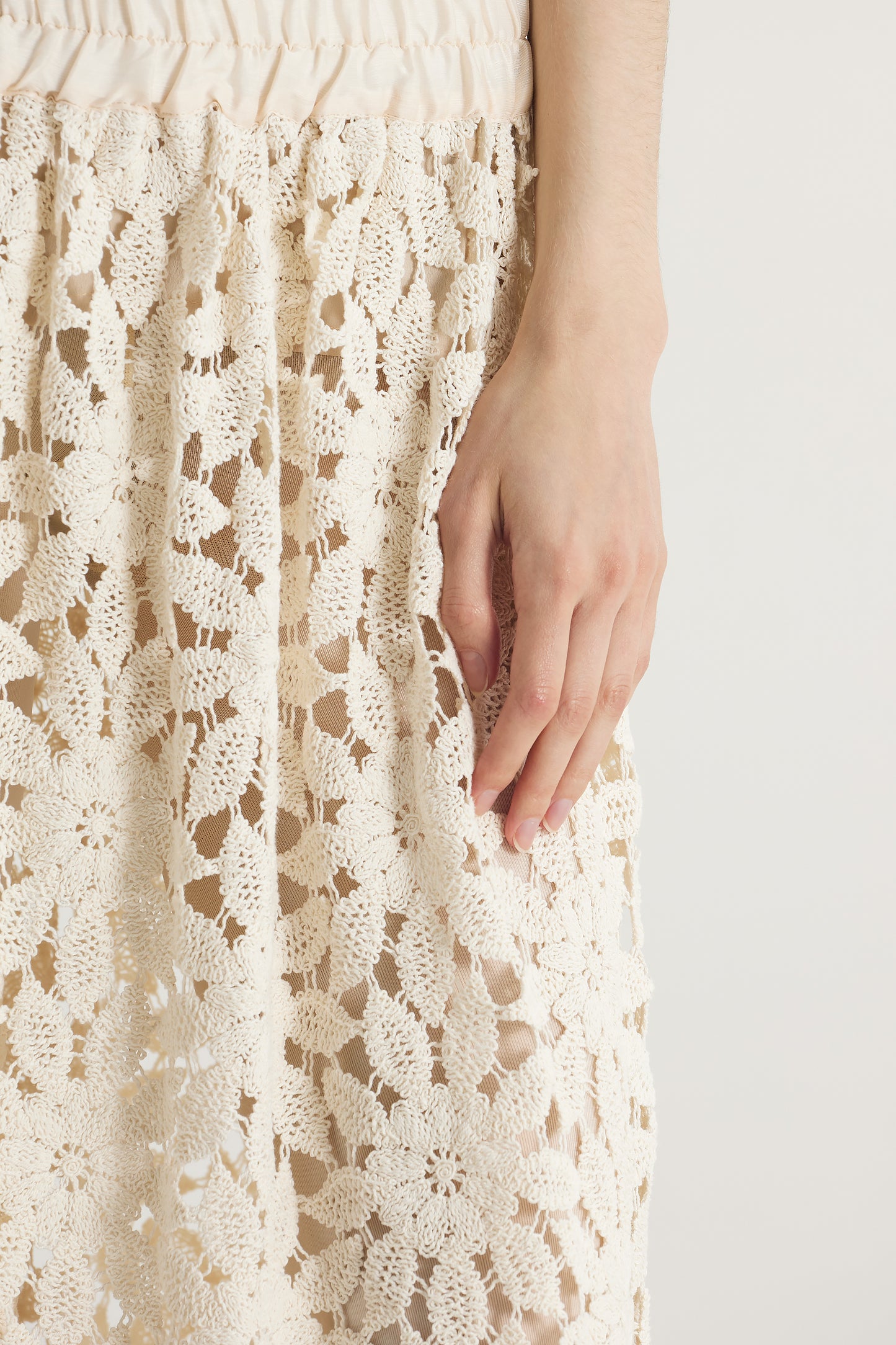 Flower Cotton Lace Long Skirt With Elastic Waistband
