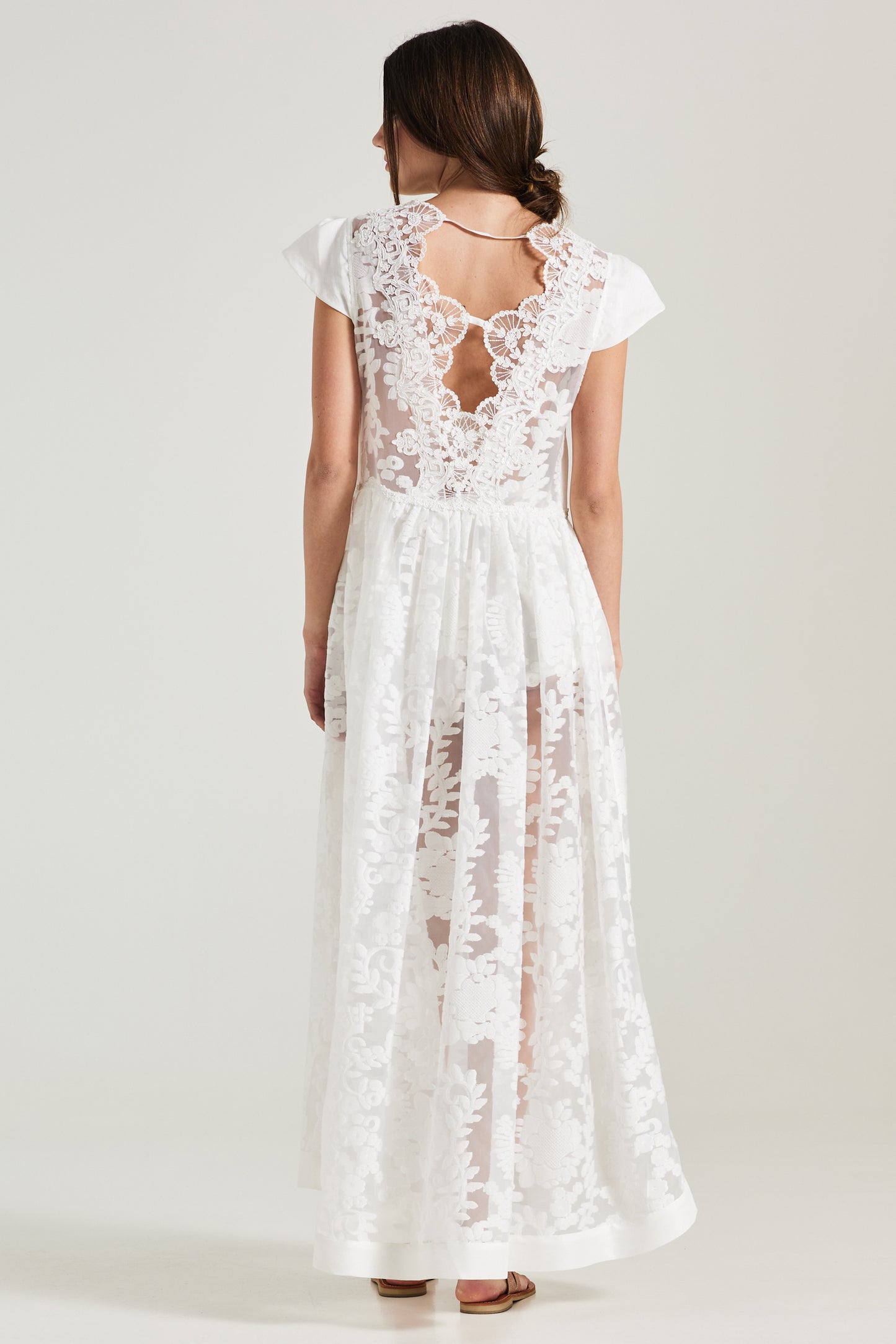 Short Sleeve Long Dress With Lace Details