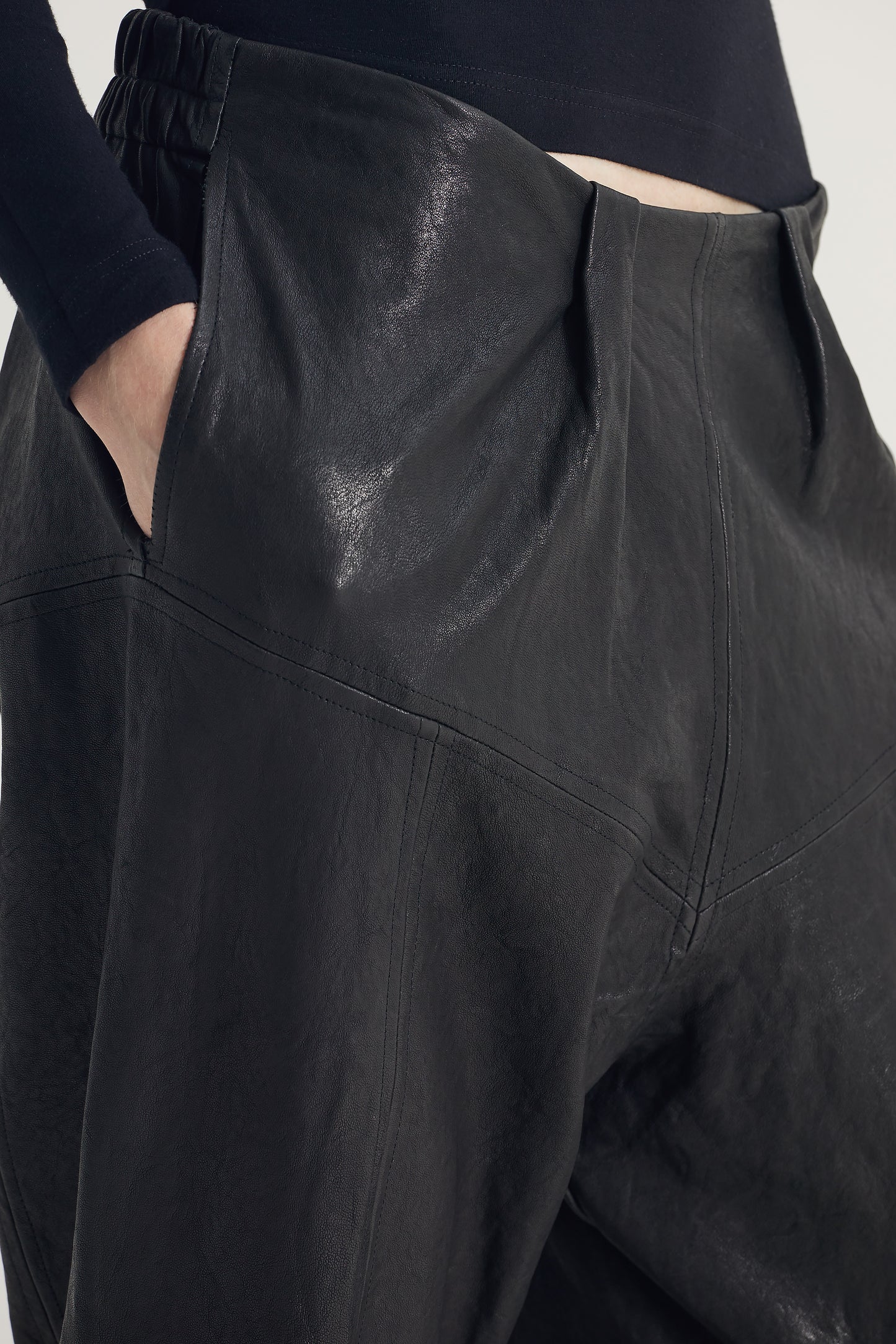 Leather Pants With Pockets And Back Elastic Waistband