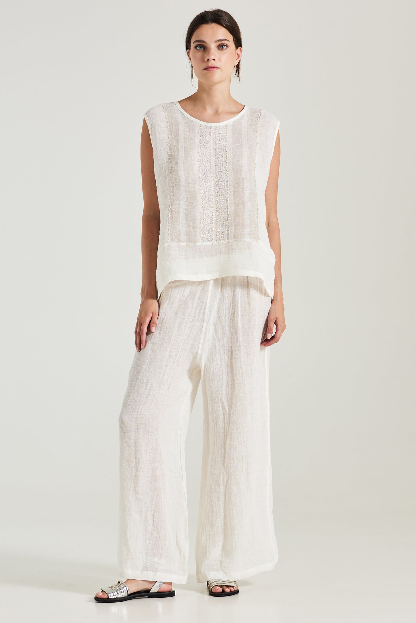 Linen Sleeveless Blouse With Gold Details