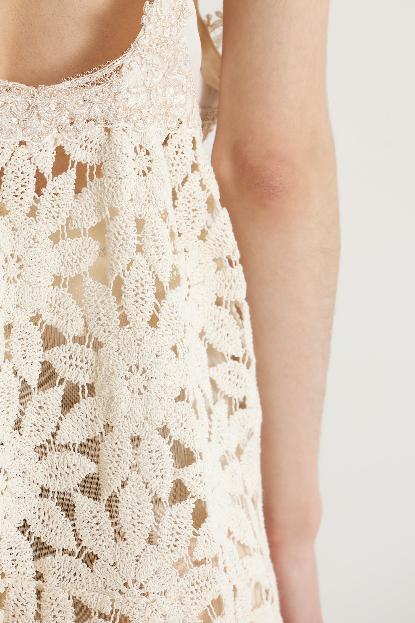 Sleeveless Cotton Dress With Flower Lace Bottom