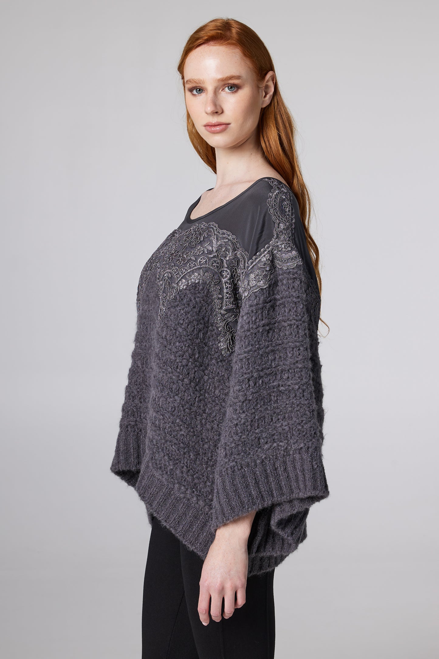 Knitwear Sweater With Top Lace Details And Raglan Sleeves