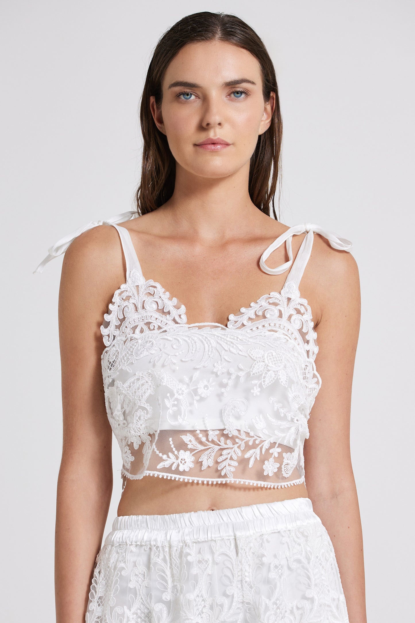 Lace Top With Ribbon Straps