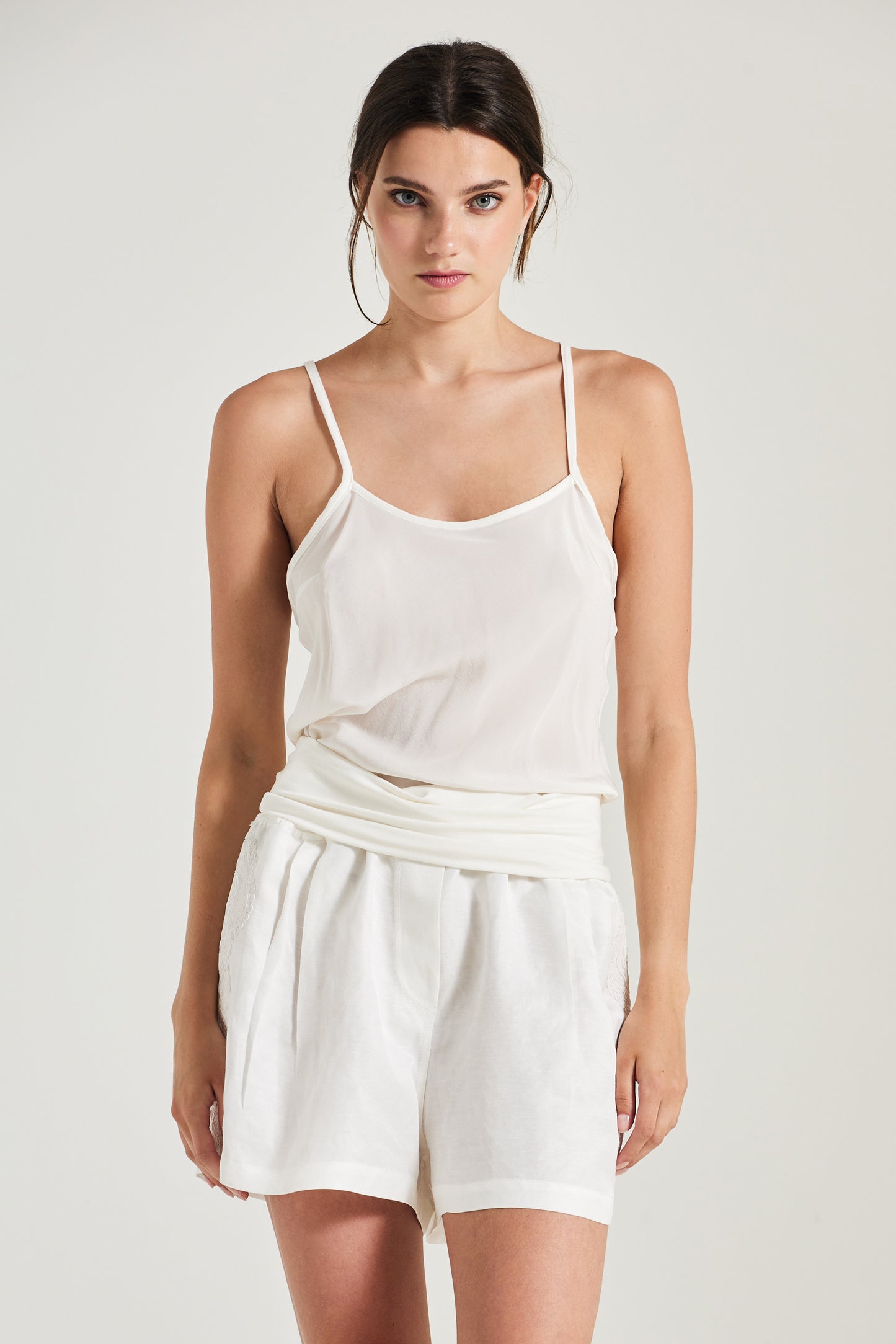 Linen Shorts With Side Lace And Elastic Waistband