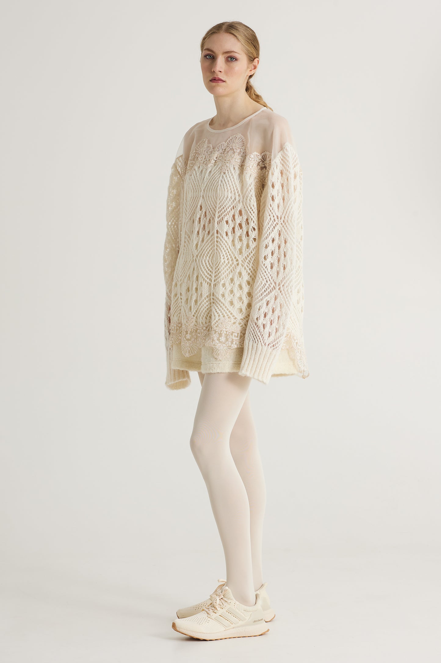 Knitwear Oversize Wool Blouse With Bottom Lace Details