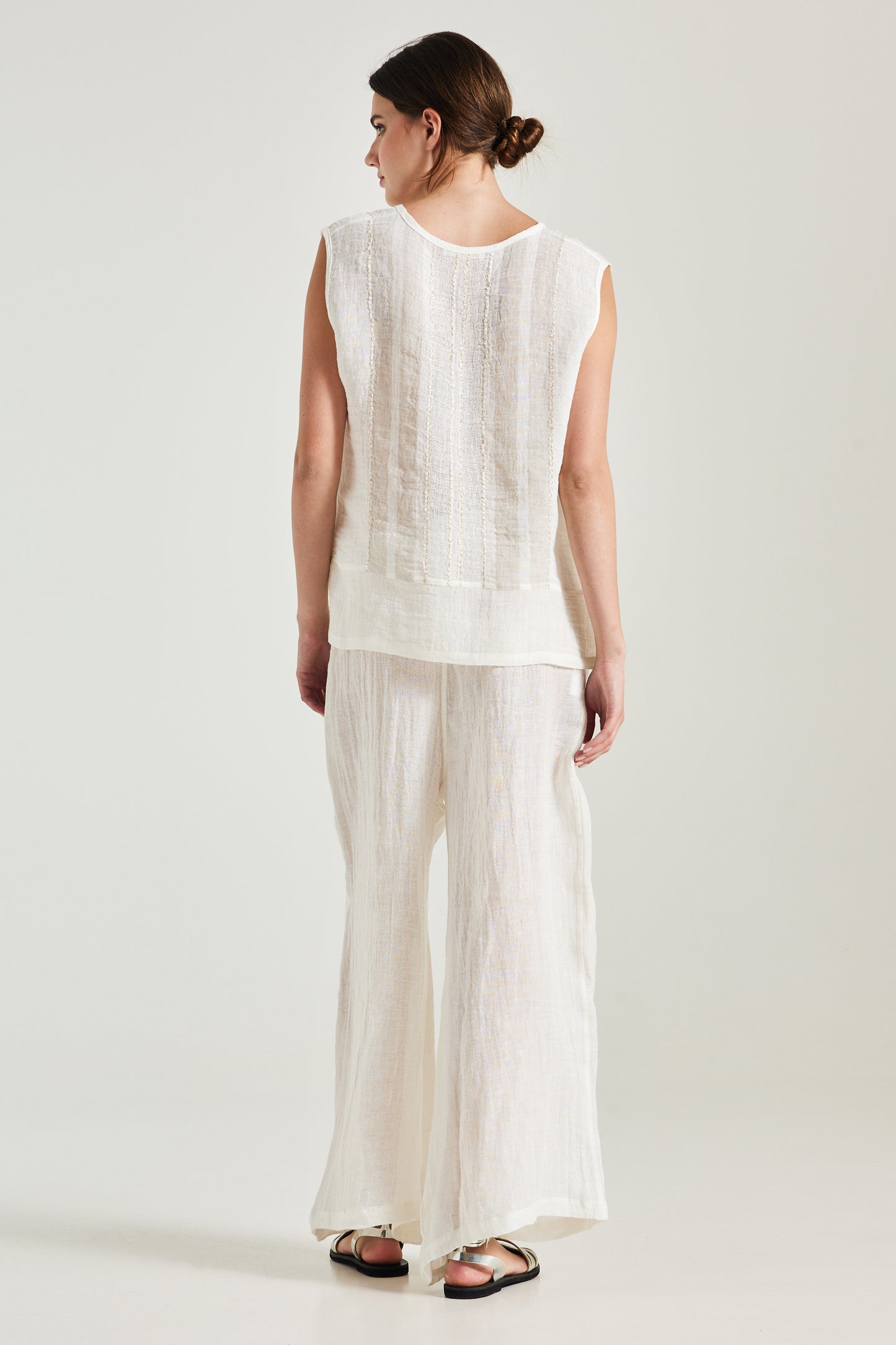 Linen Sleeveless Blouse With Gold Details