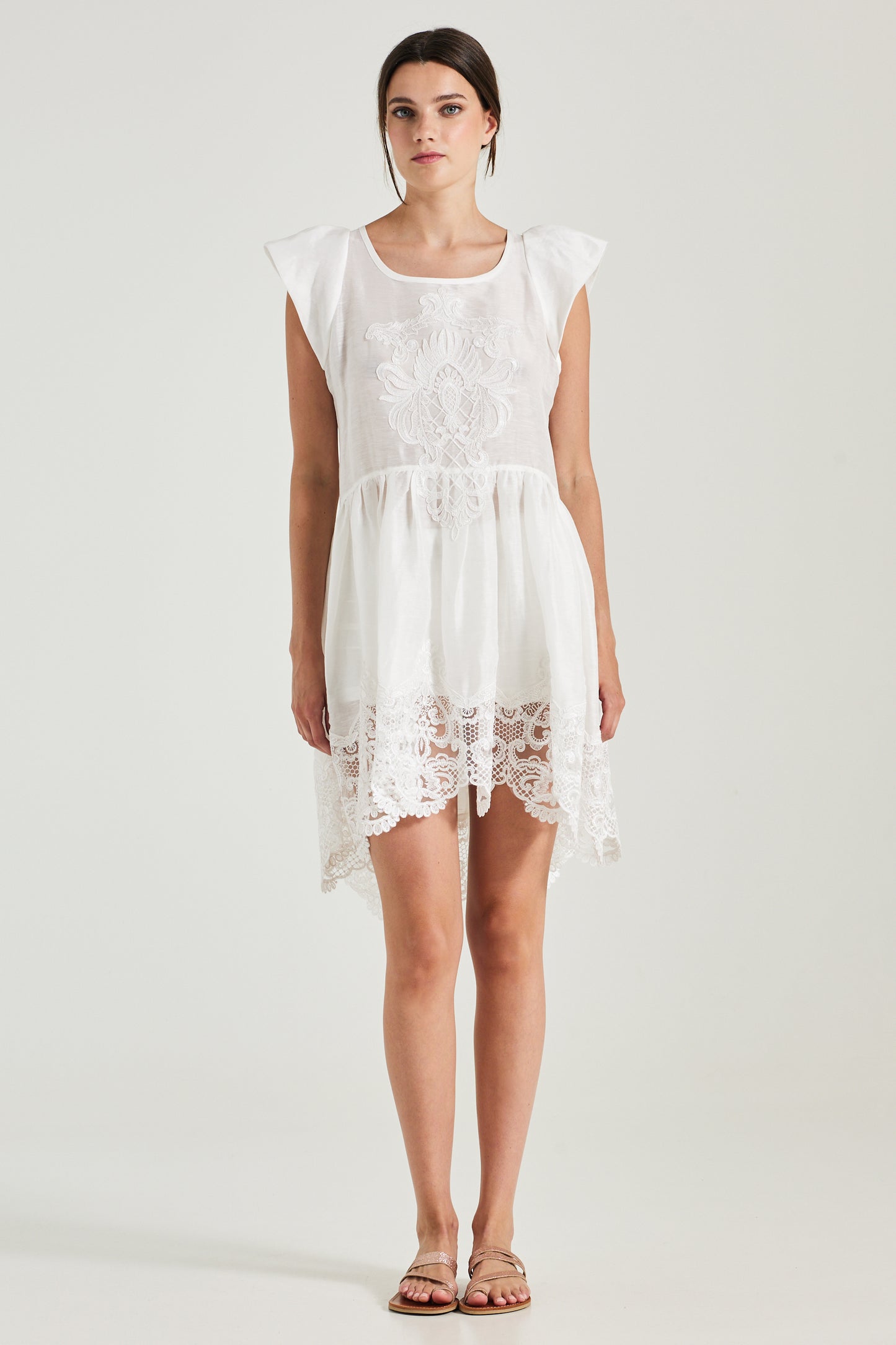 Linen Dress With Lace Back And Bottom Details