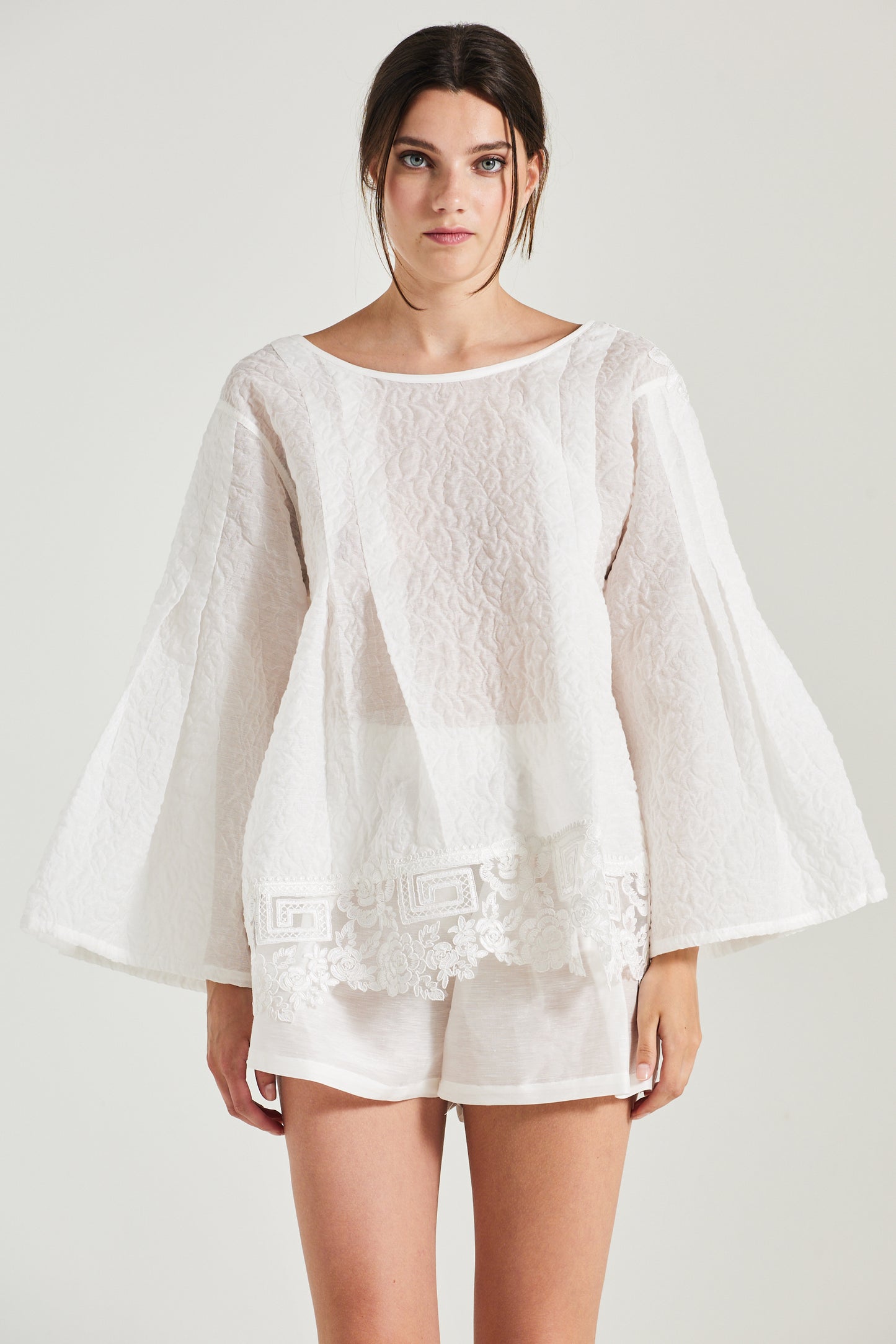 Cotton Blouse With Lace Details And Open Back