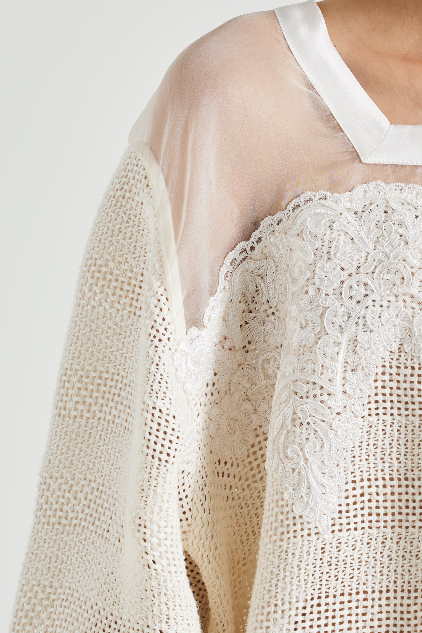 Linen Sweater With Silk And Lace Top Transparency