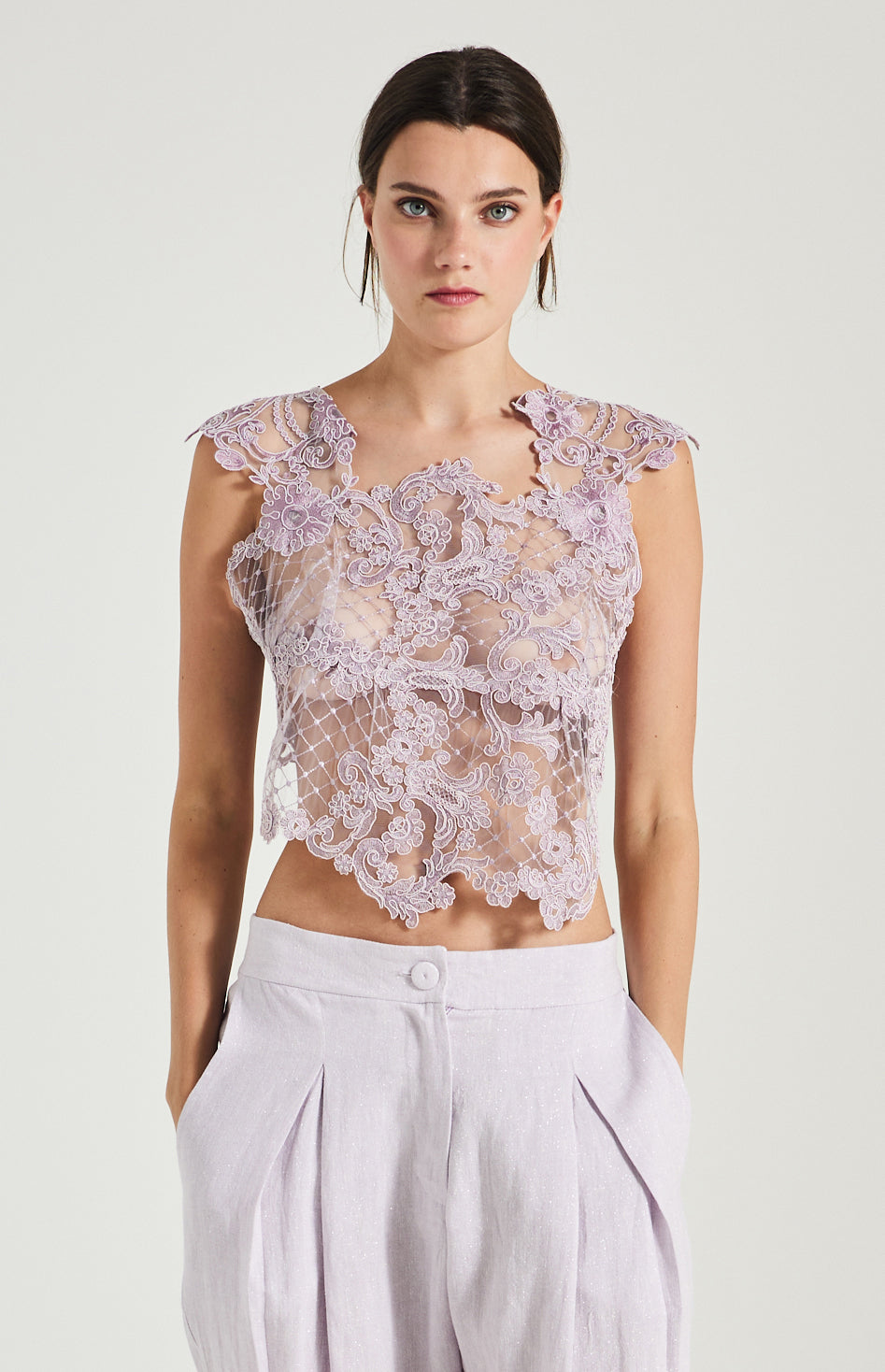 Lace Top With Open Back And Ribbons