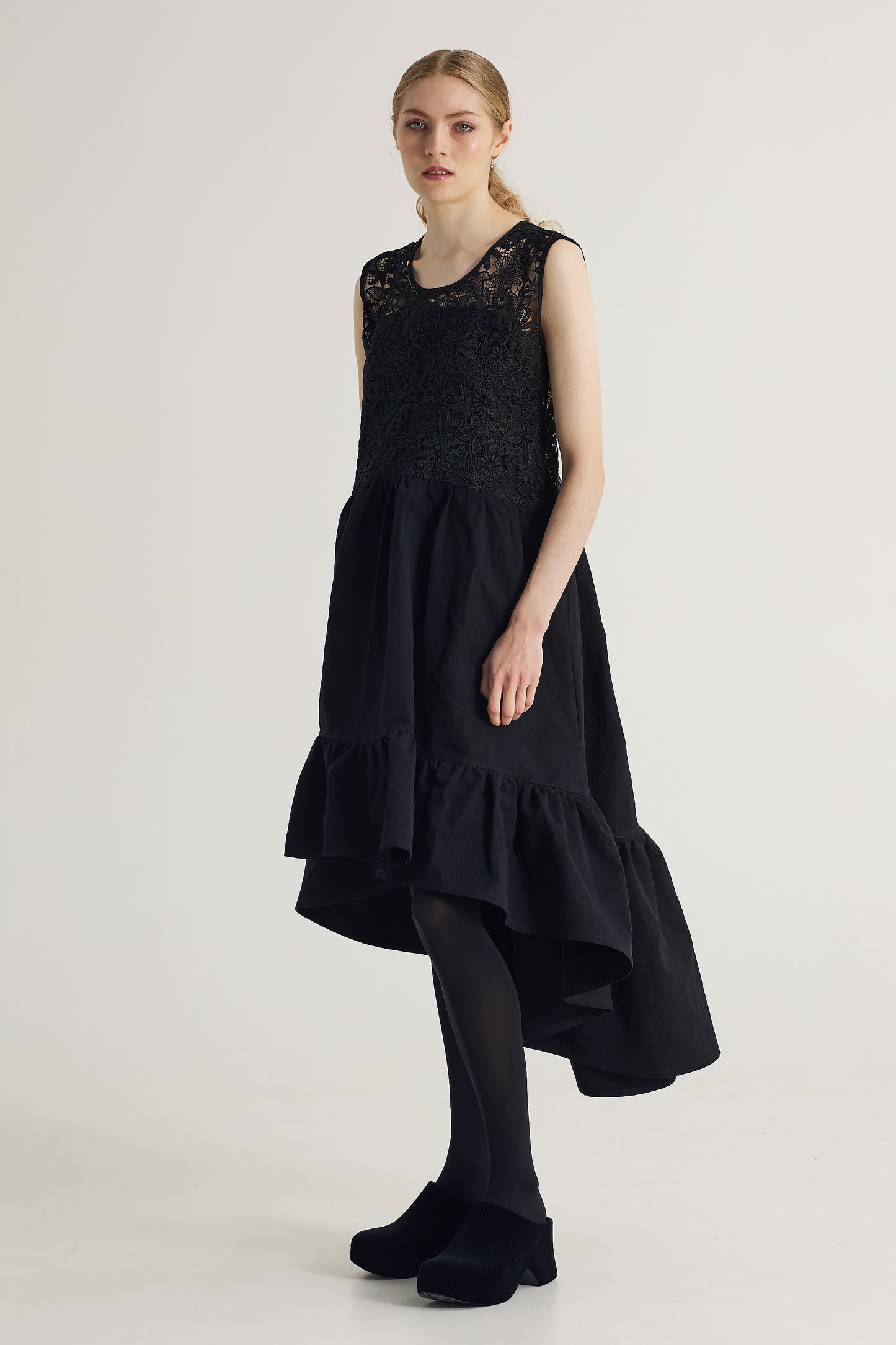 Cotton And Linen Dress With Mermaid Asymmetrical Skirt