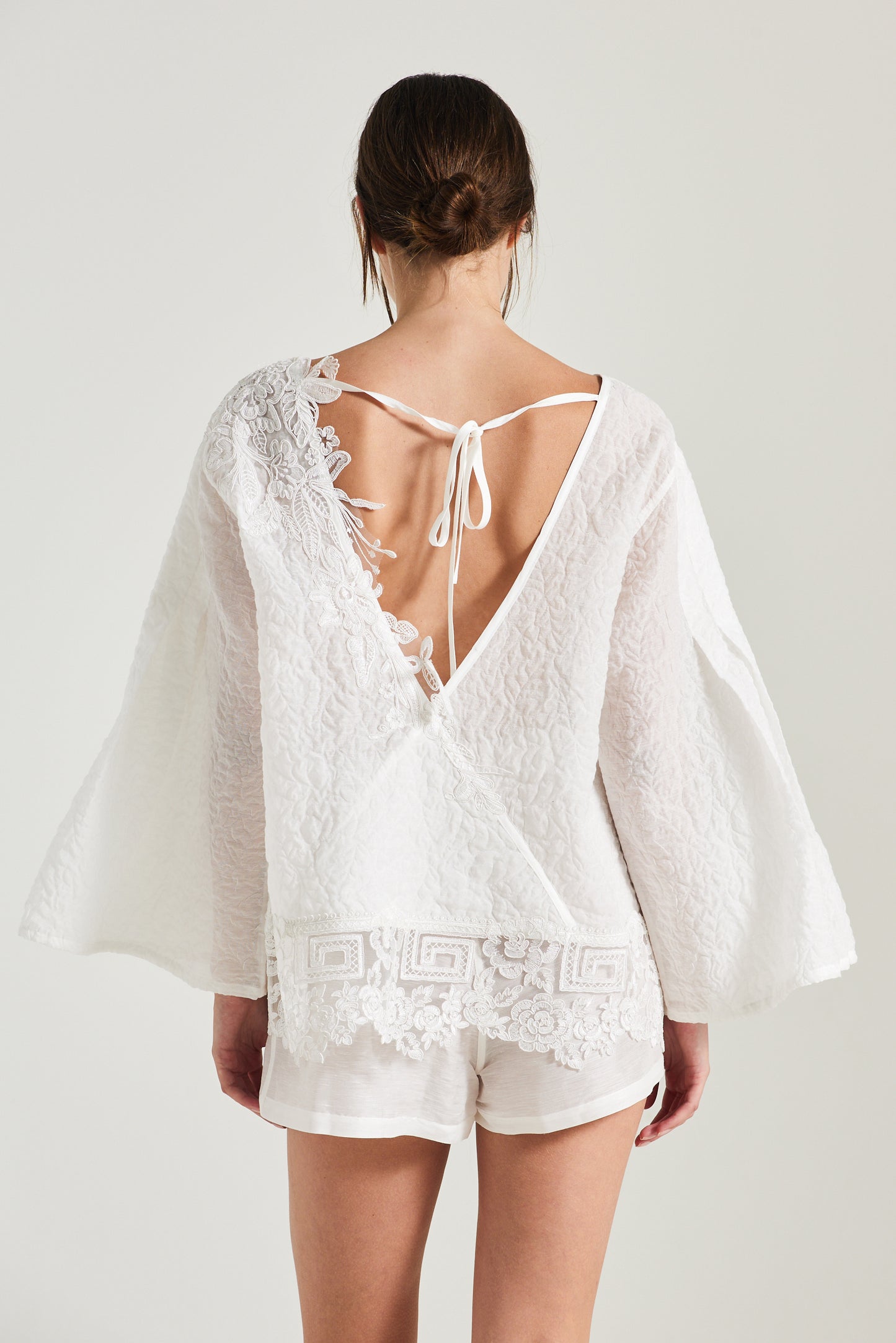 Cotton Blouse With Lace Details And Open Back