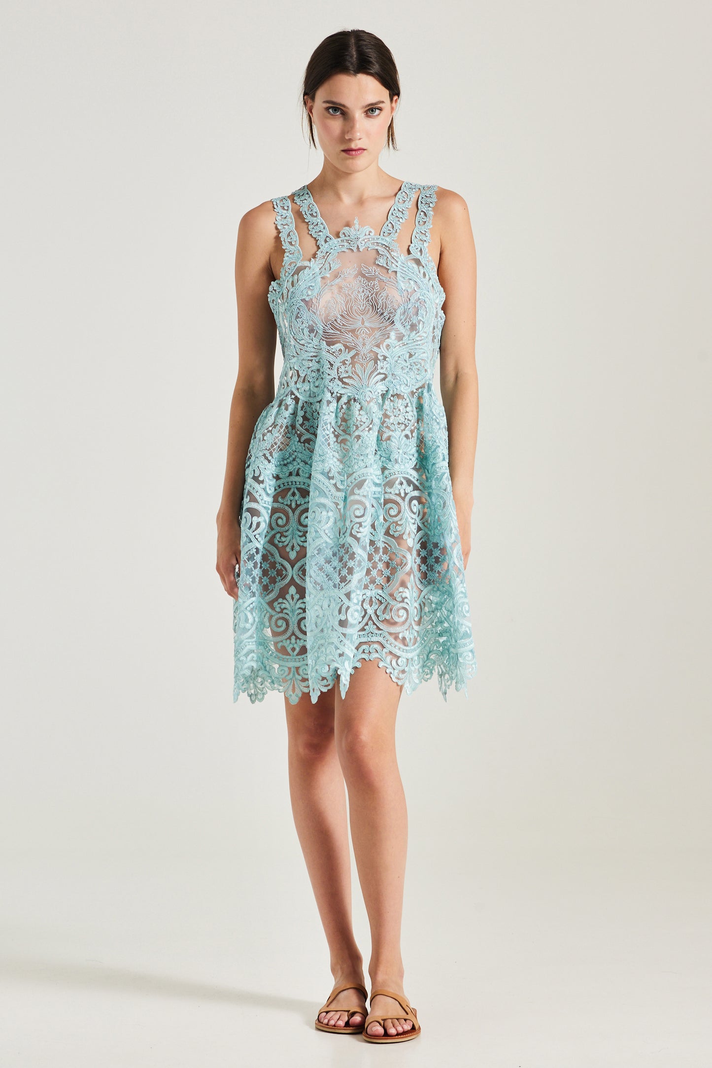 Lace Dress With Open Back And Double Strap