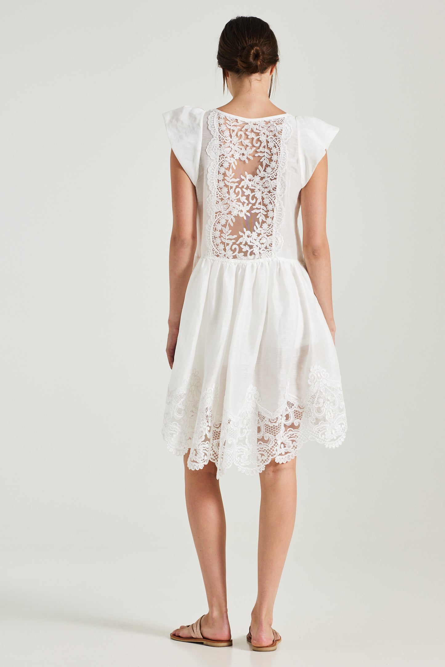 Linen Dress With Lace Back And Bottom Details
