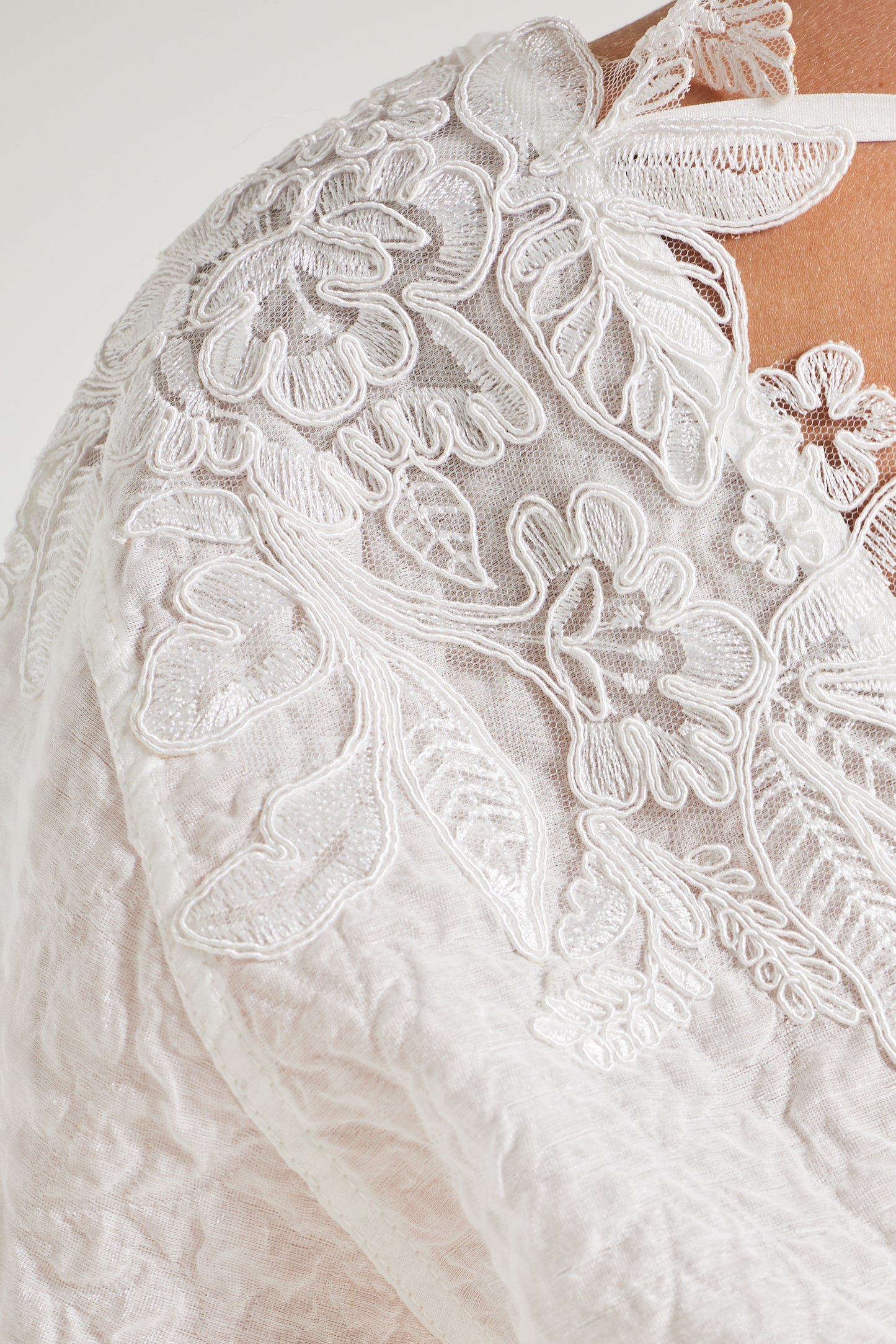 Cotton Blouse With Lace Details And Open Back