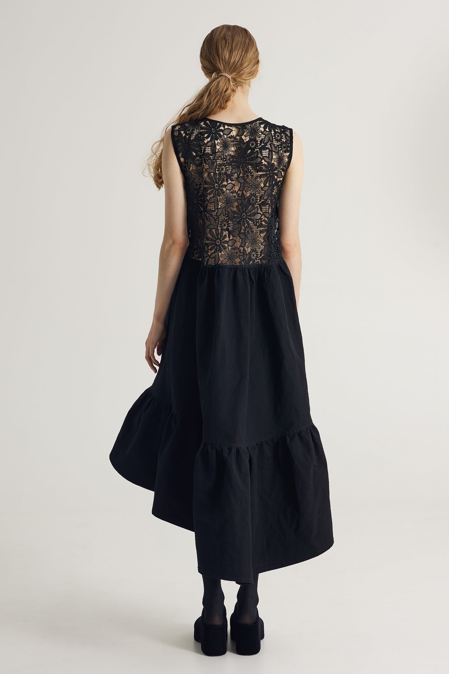 Cotton And Linen Dress With Mermaid Asymmetrical Skirt