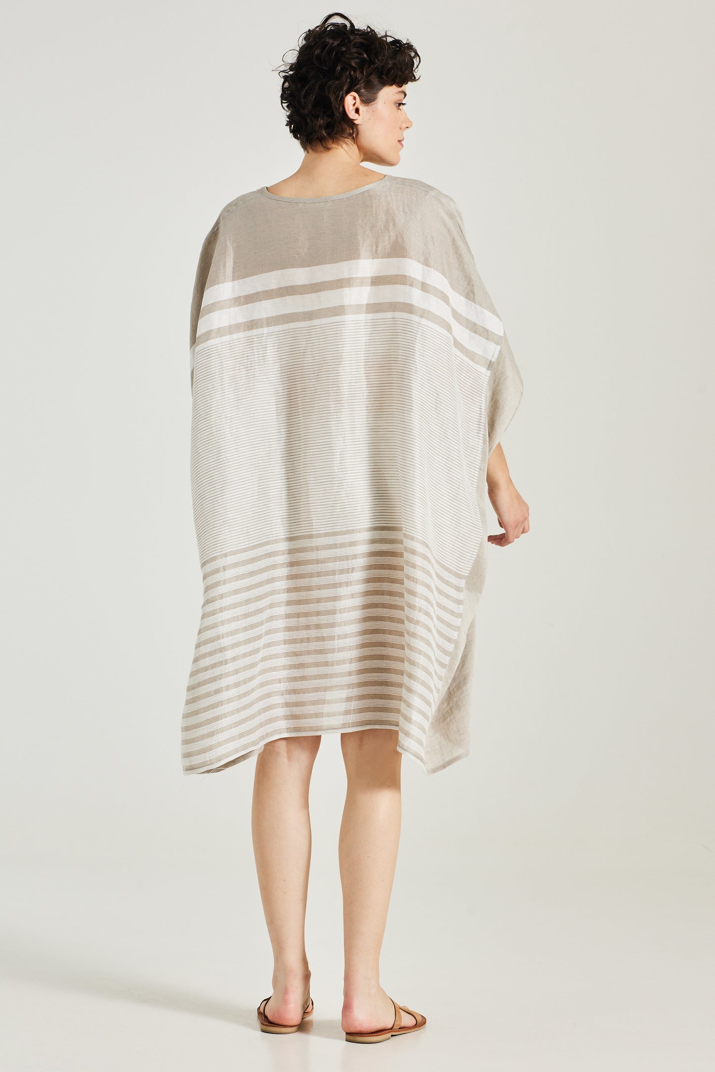 Linen & Silk Caftan With Horizontal Patterns