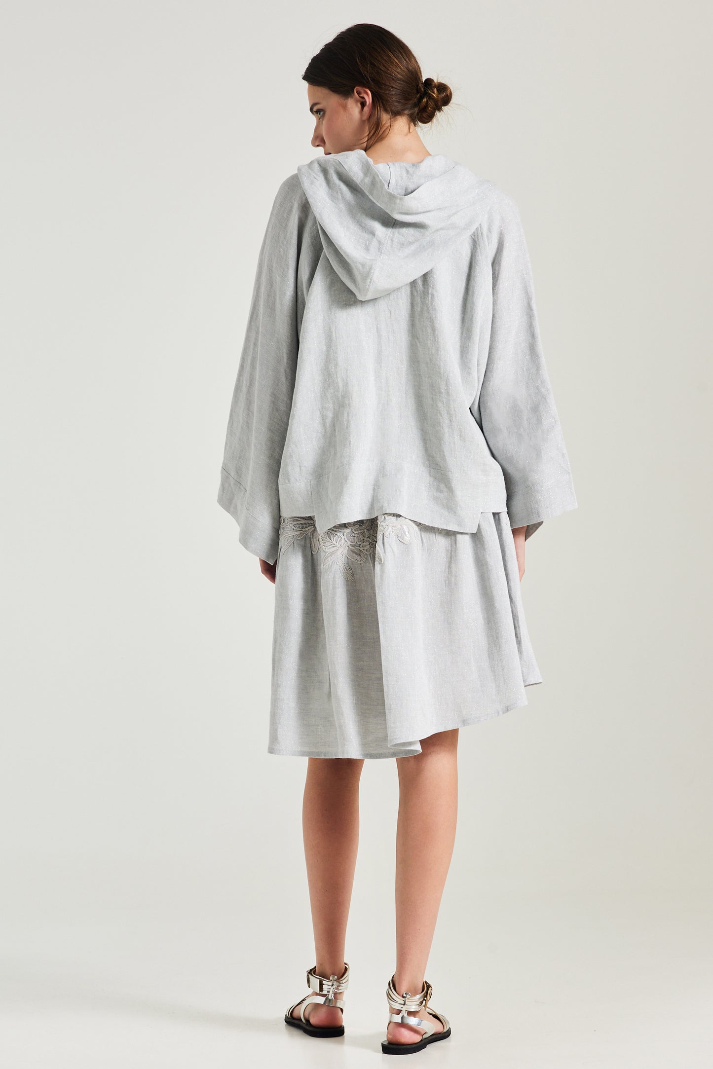 Linen Jacket With Hood And Front Buttons