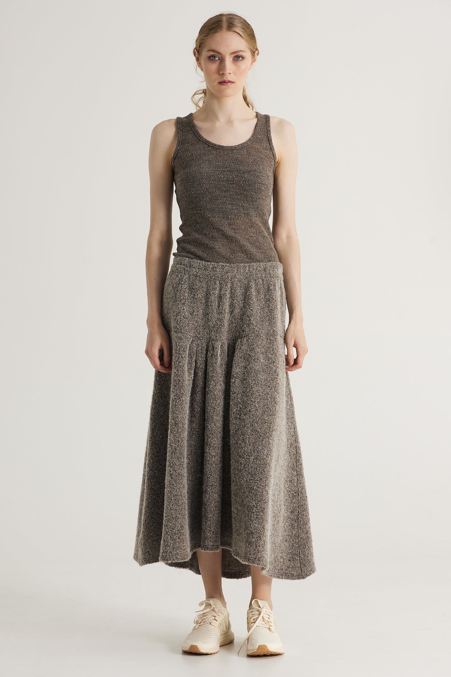 Long Wool Skirt With Elastic Waistband