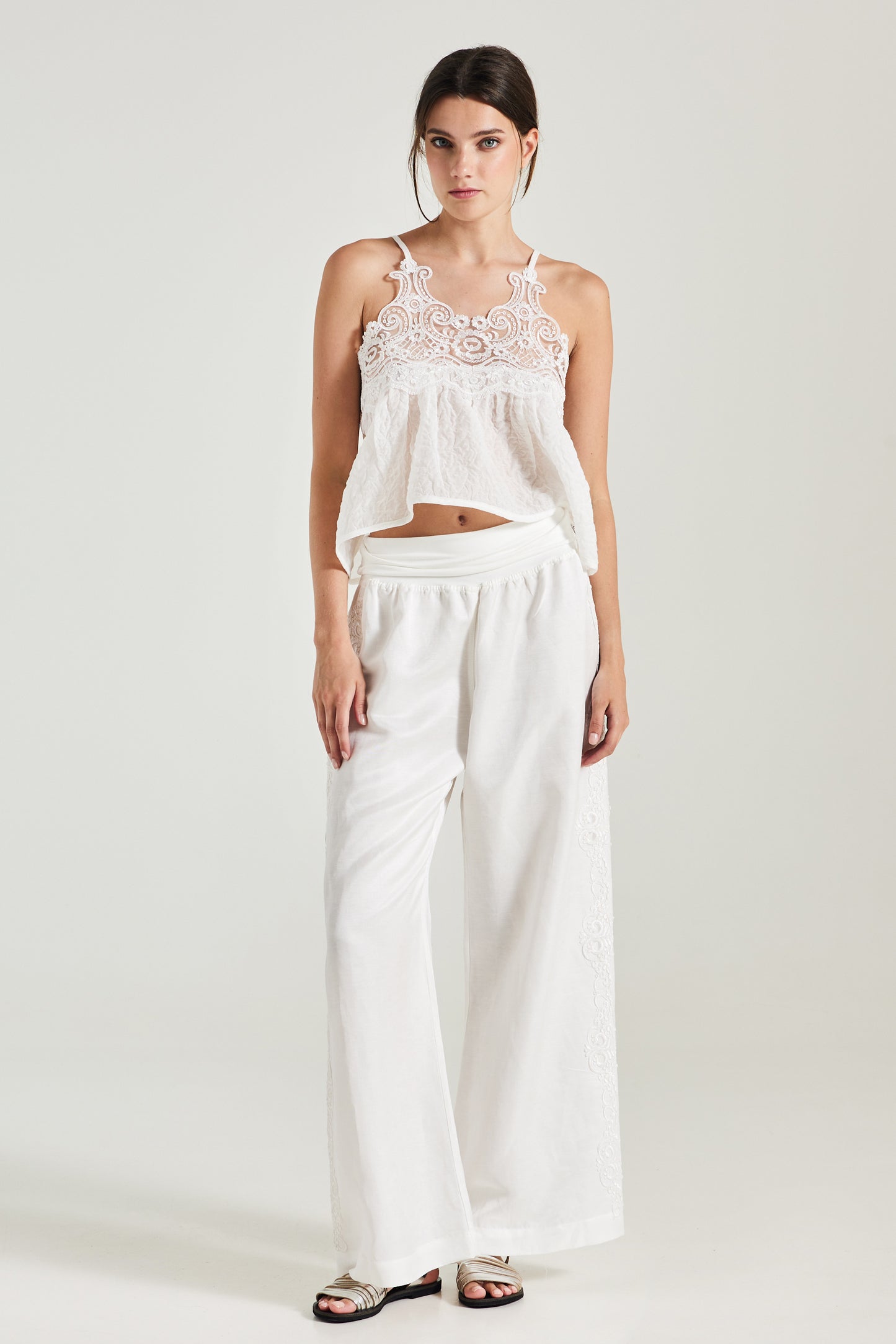 Cotton Blouse With Lace Top Details
