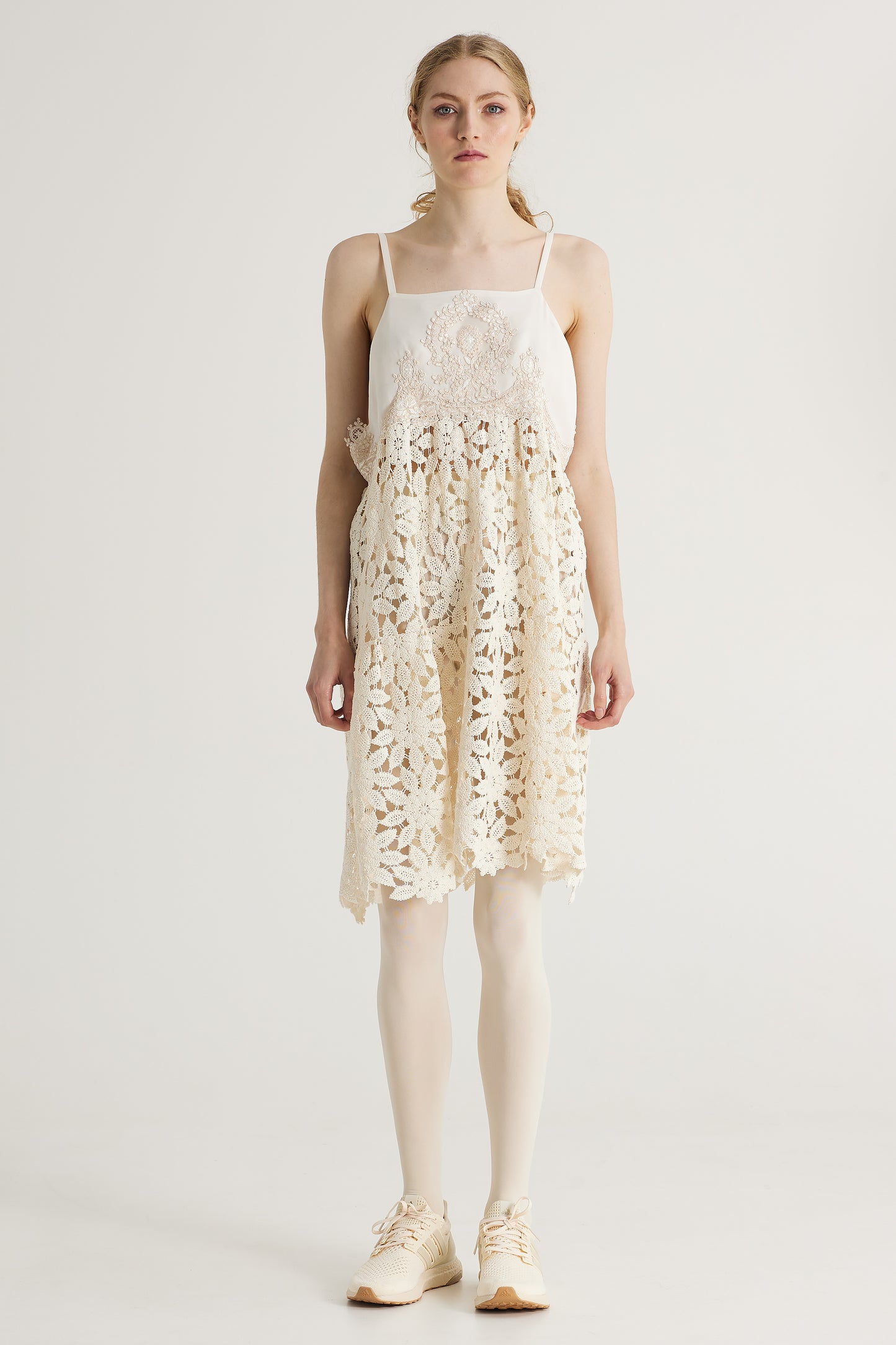 Sleeveless Cotton Dress With Flower Lace Bottom