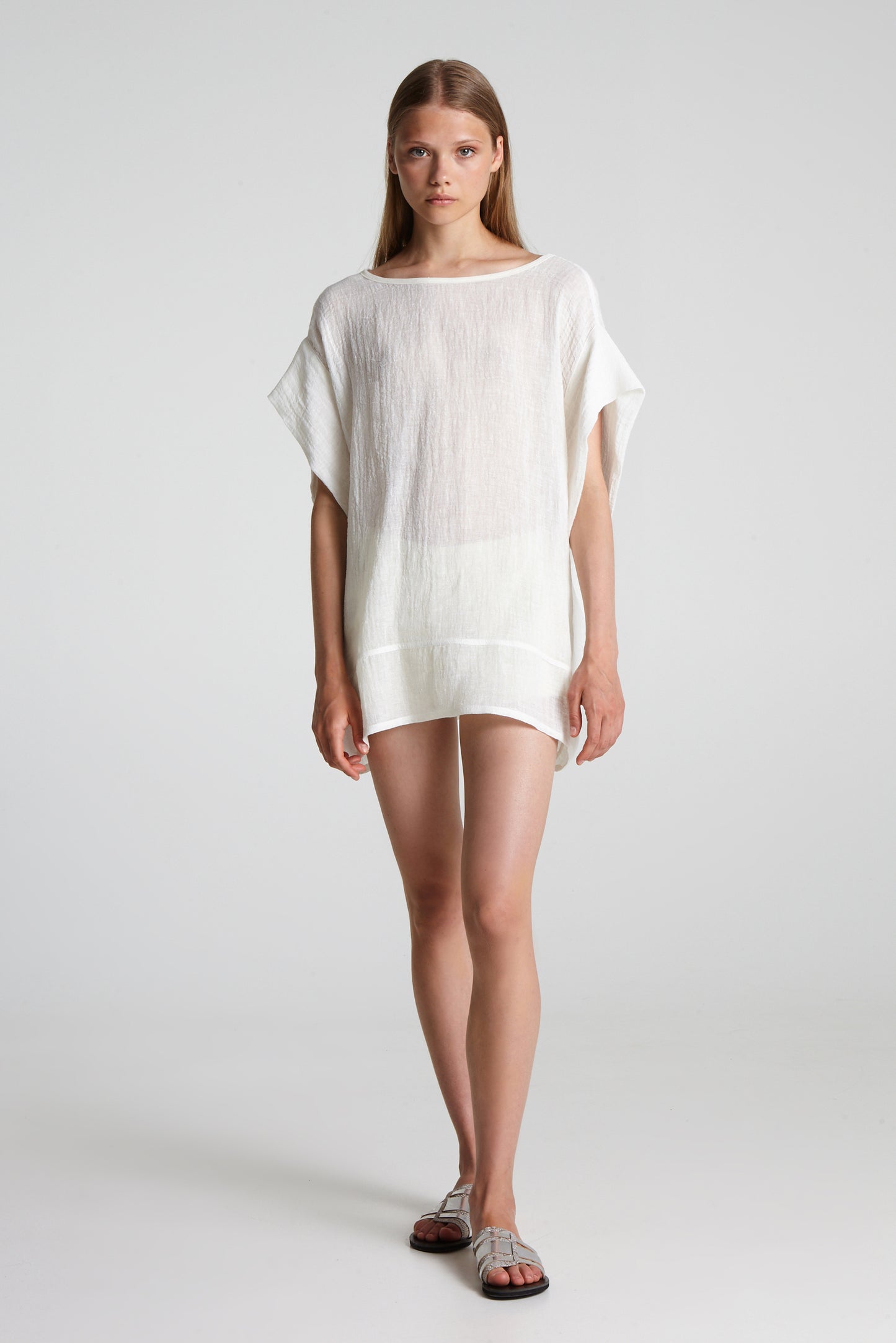 Lace on the back linen blouse