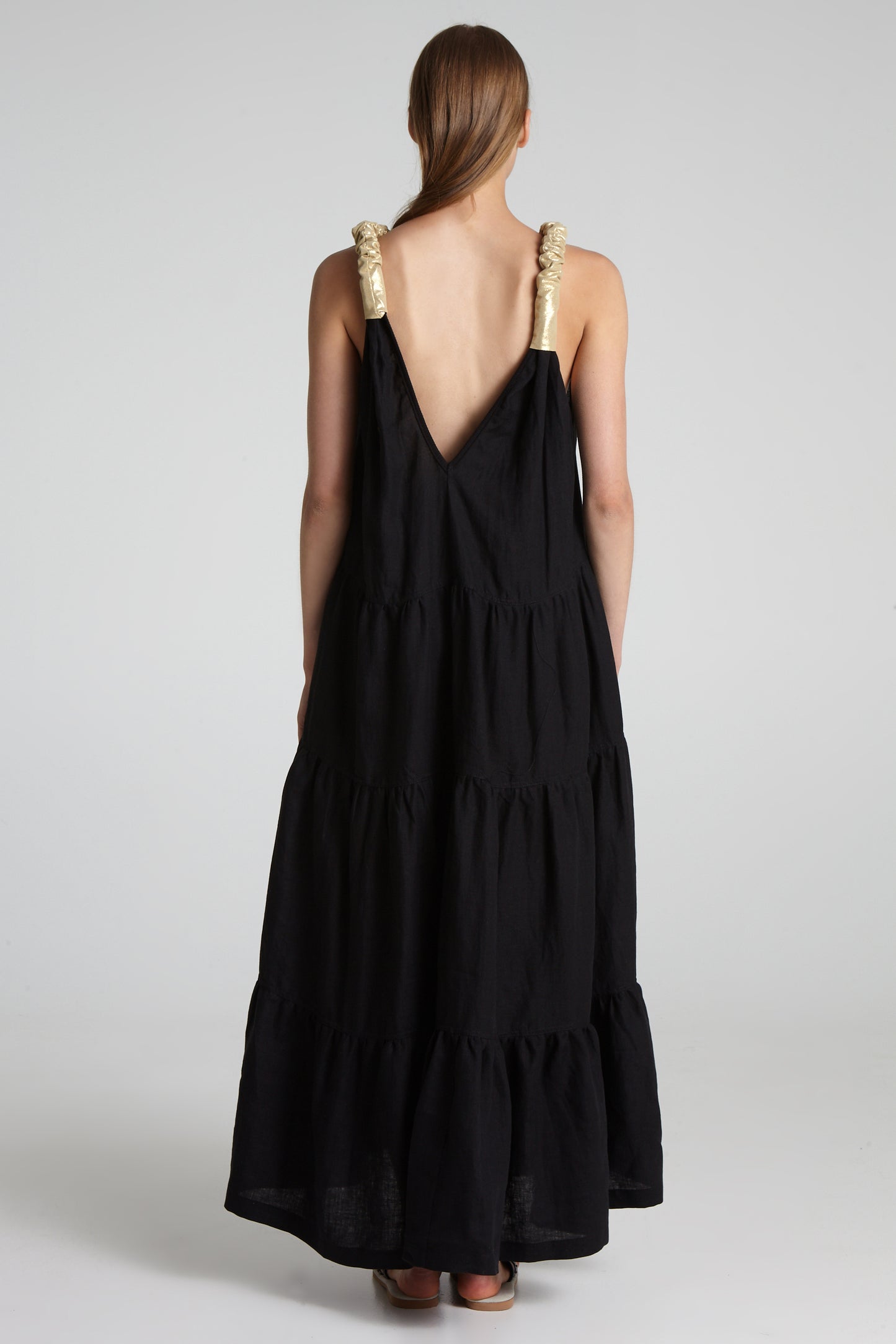 Golden straps linen dress