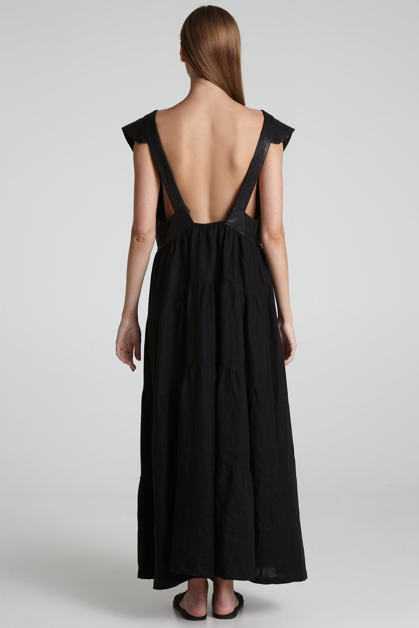 Leather bust linen dress