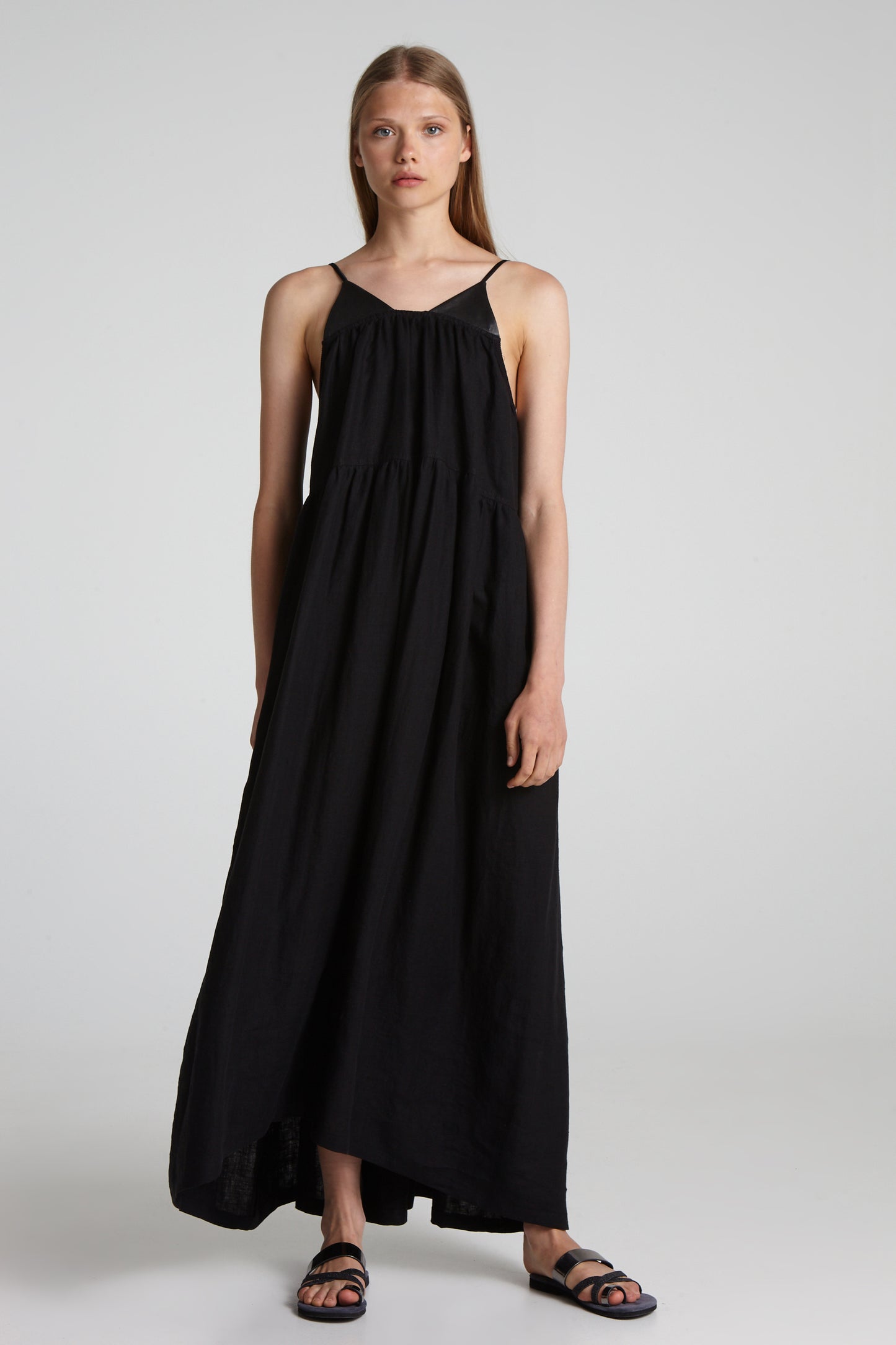 Linen and leather long dress