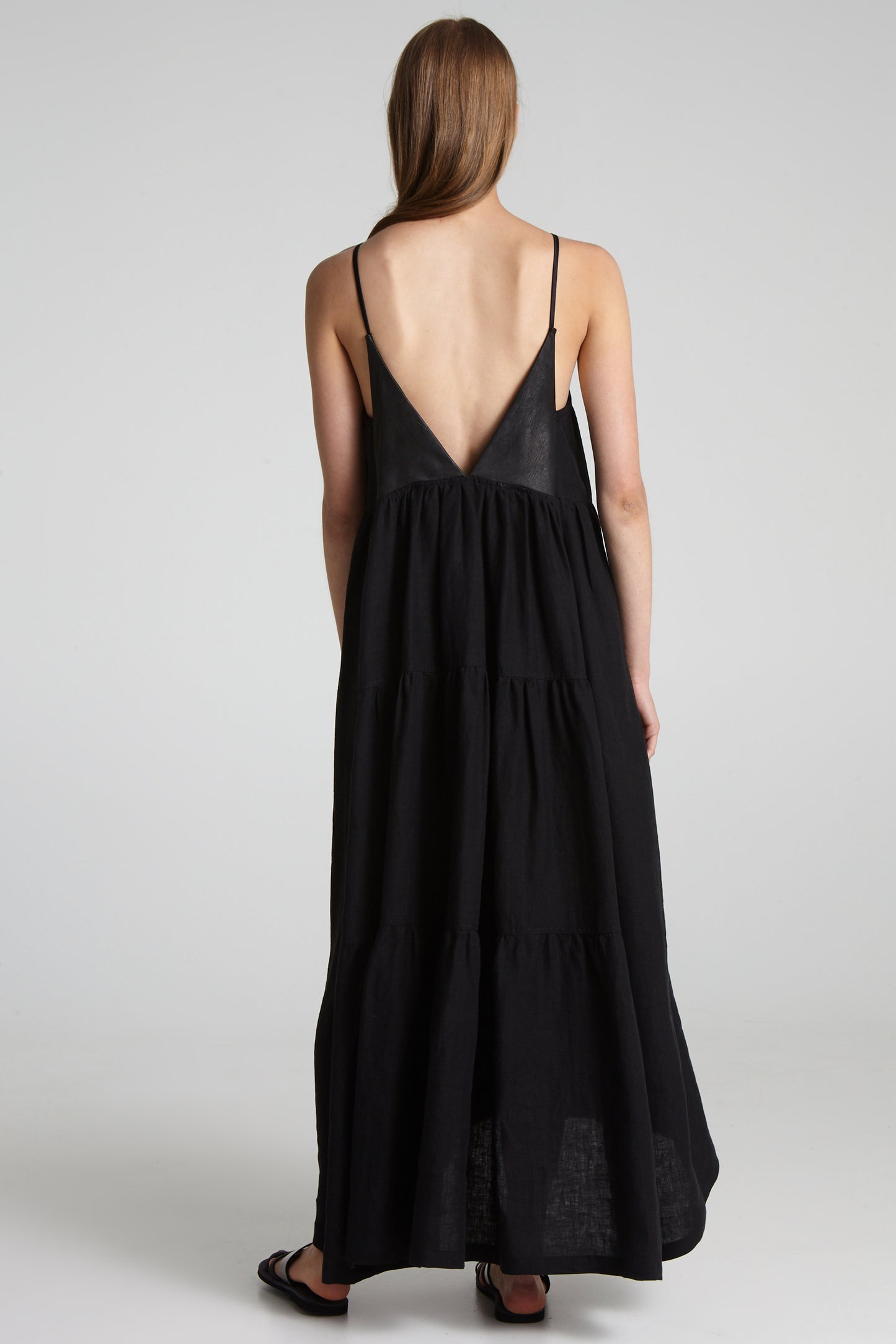 Linen and leather long dress