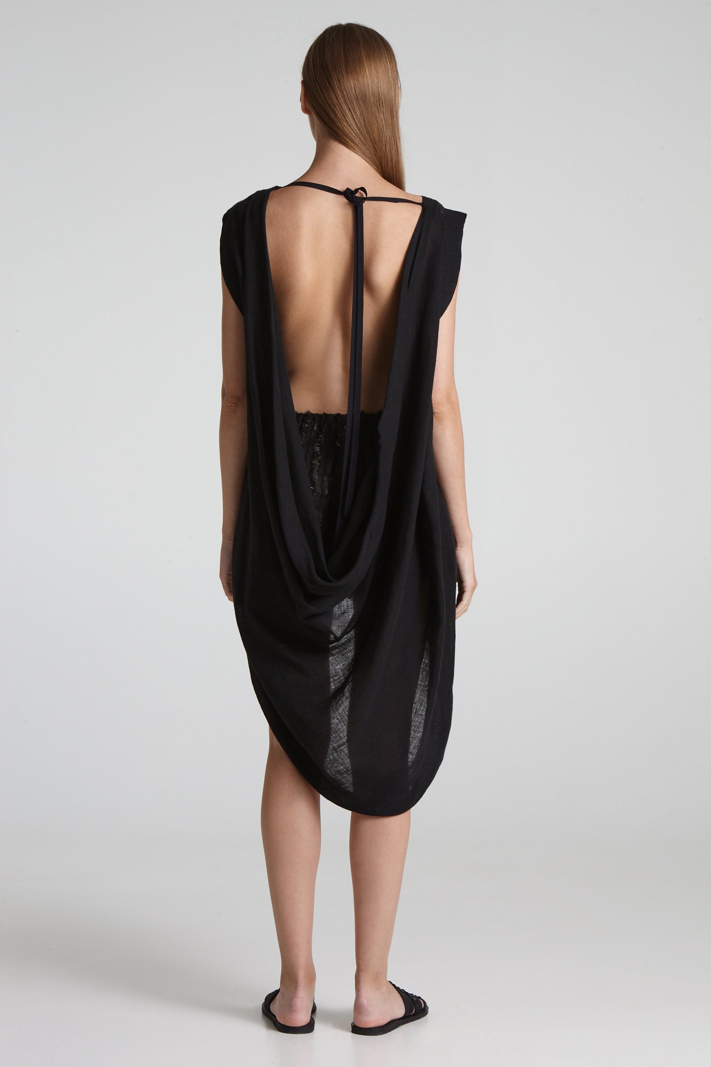 Open back leather and linen blouse