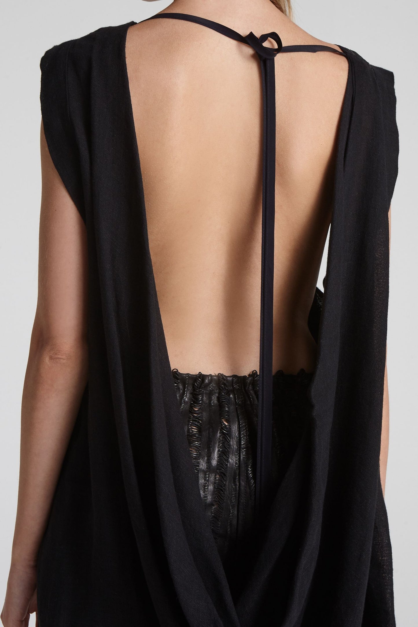 Open back leather and linen blouse