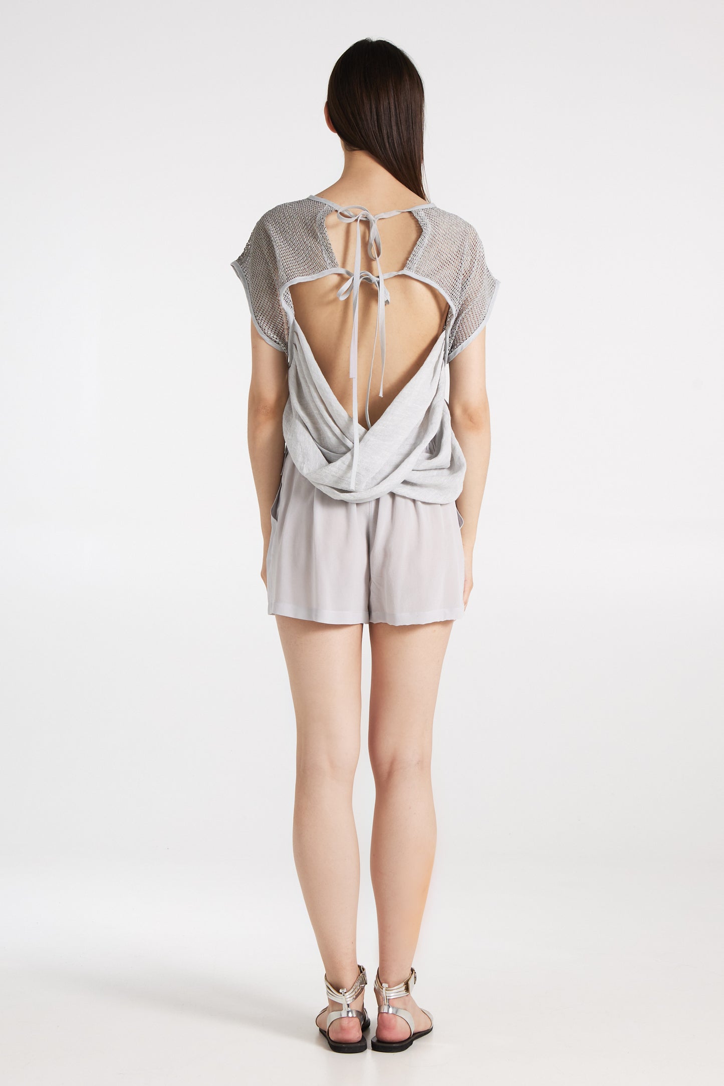 Short leather and silk top
