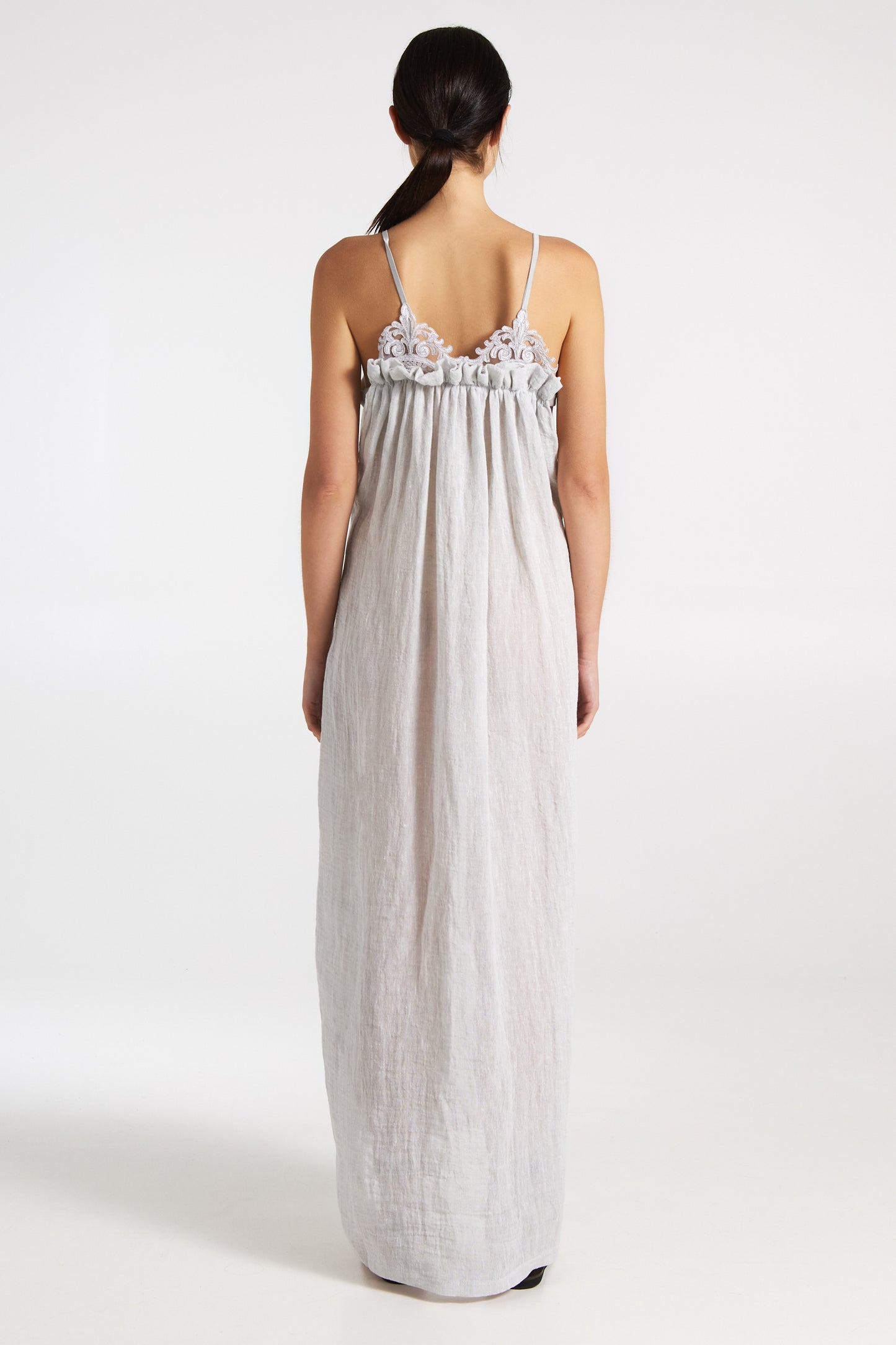 Long linen open on the side lace dress