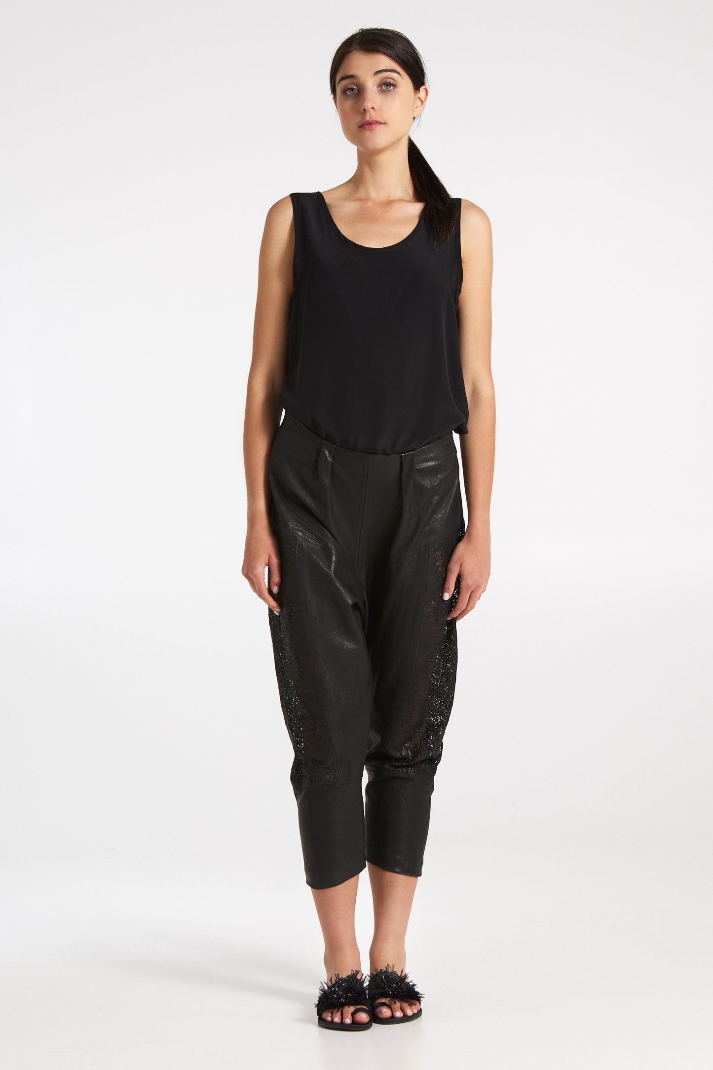 Leather low waist pants