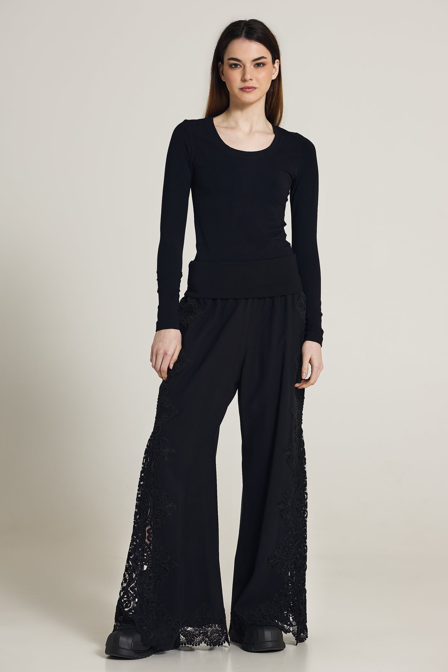 Wide Leg Trousers With Lace