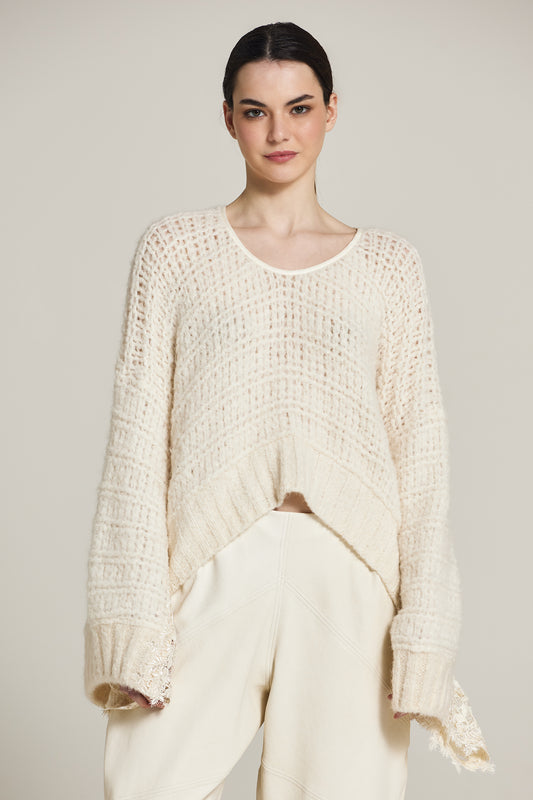 Knitwear Long Sleeve Sweater With Lace Back