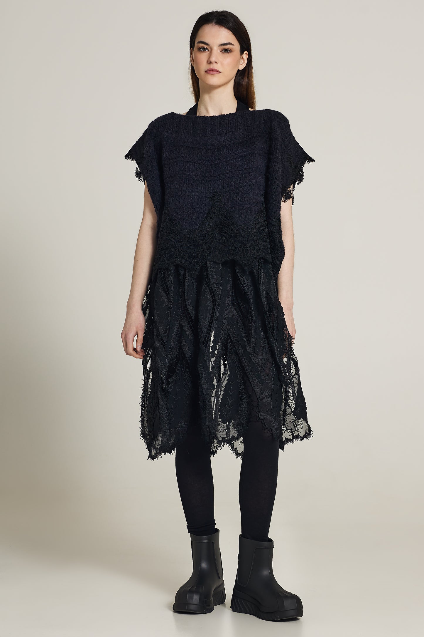 Knitwear Dress With Lace Bottom