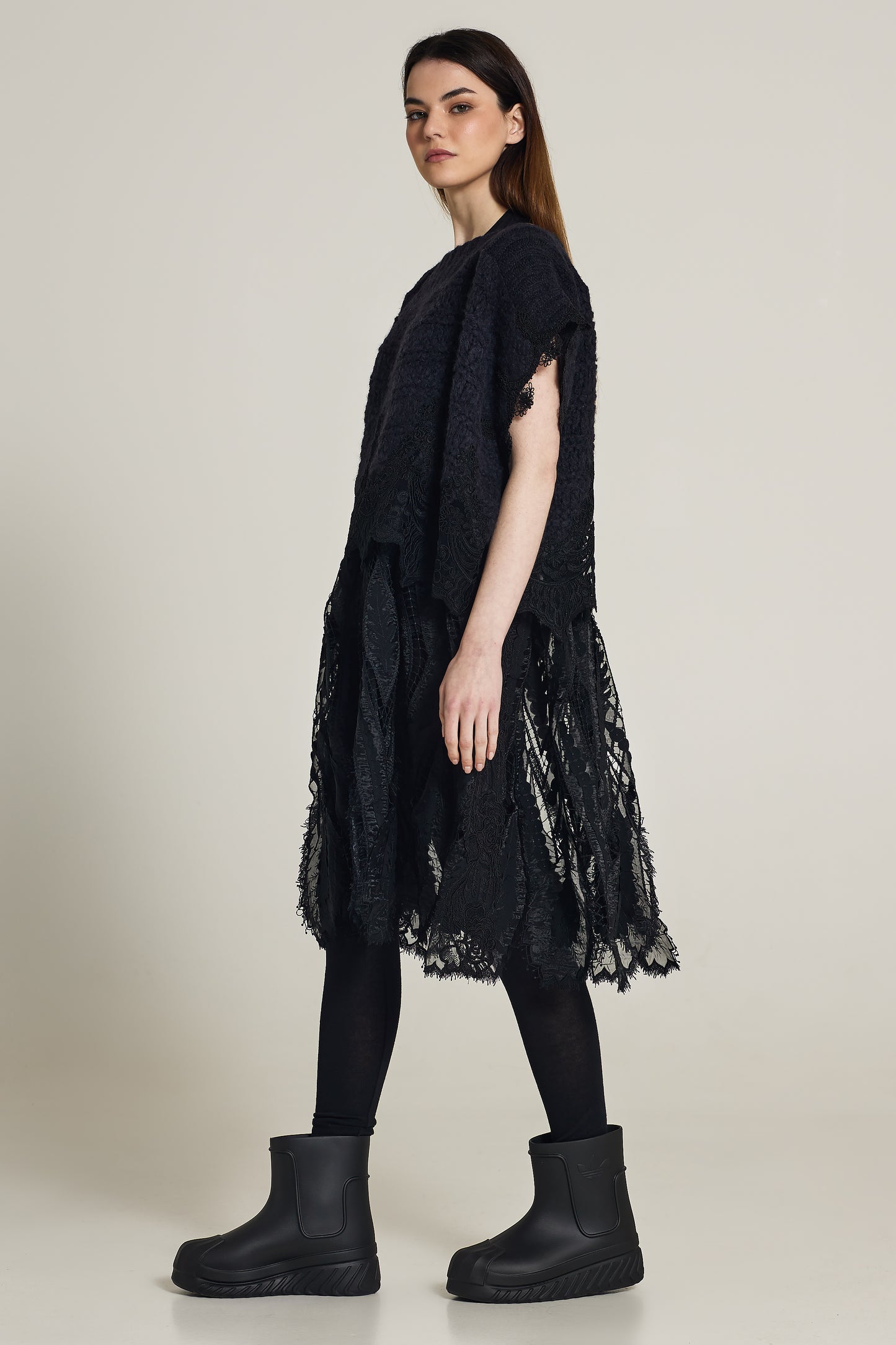 Knitwear Dress With Lace Bottom