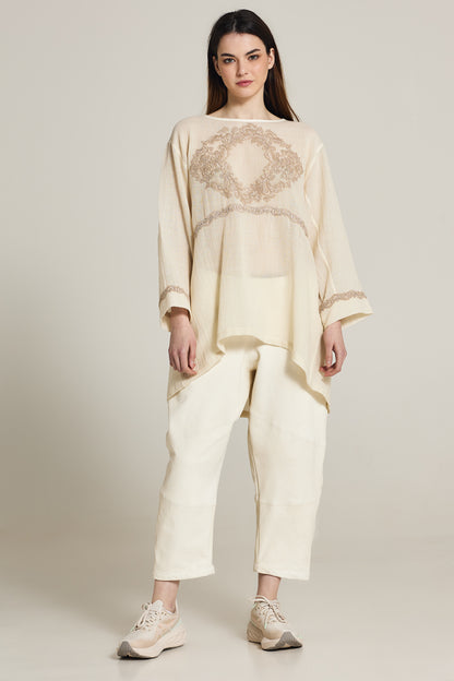 Wool Shirt With Lace And Pleated Back