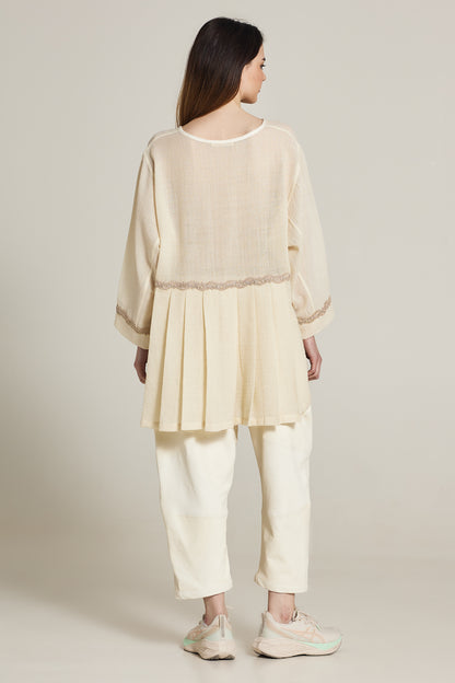 Wool Shirt With Lace And Pleated Back