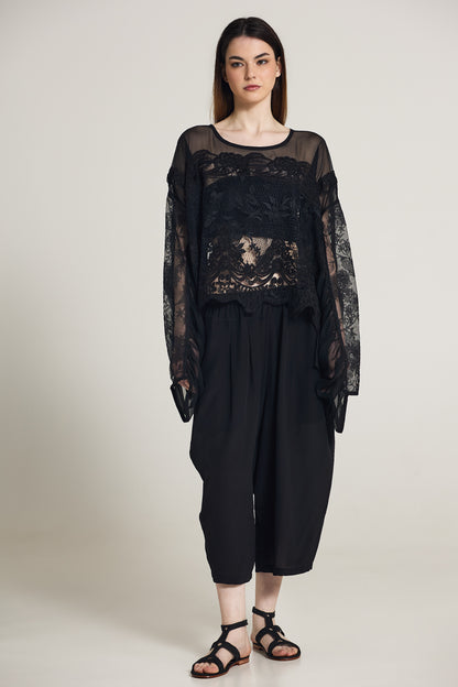 Lace Top With Silk Long Sleeves