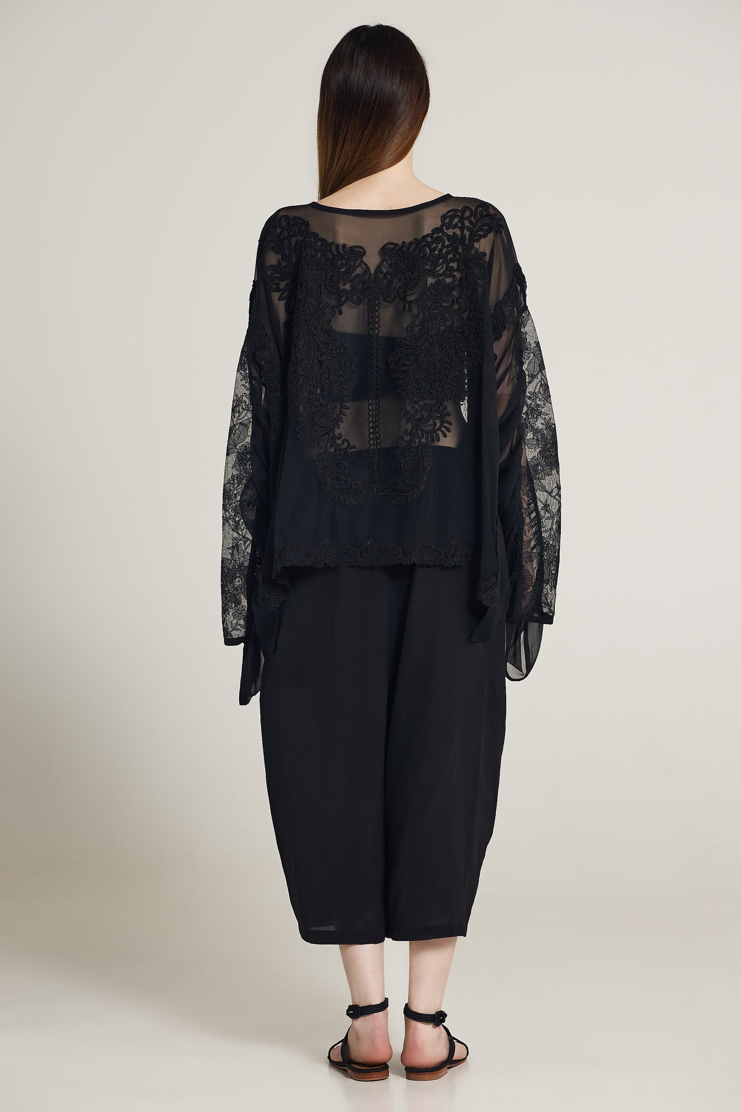 Lace Top With Silk Long Sleeves