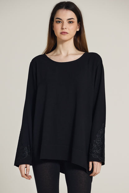 Lon Sleeve Top With Lace Back