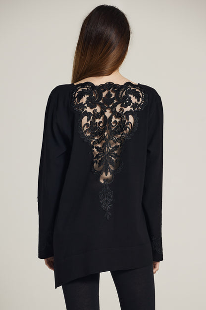 Lon Sleeve Top With Lace Back