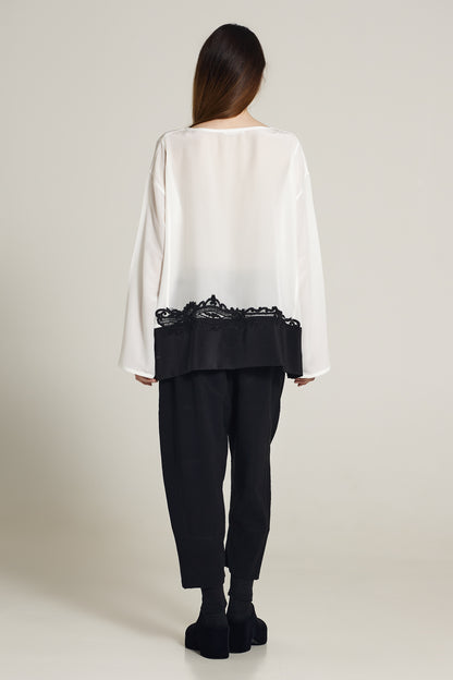 Long Sleeve Silk Shirt With Lace