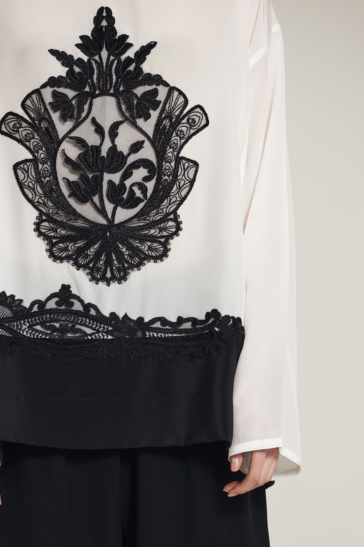 Long Sleeve Silk Shirt With Lace