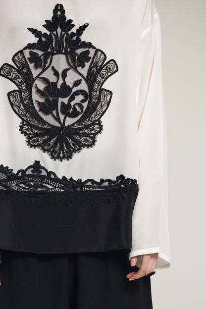 Long Sleeve Silk Shirt With Lace